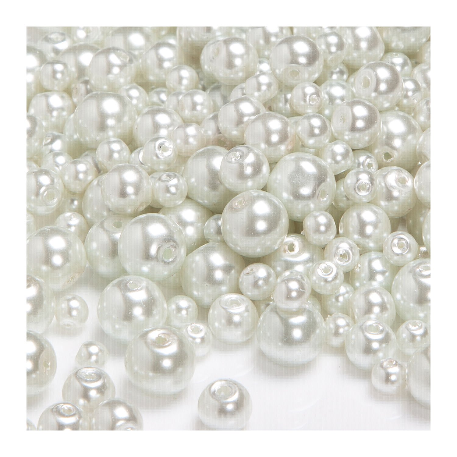 Glaswachsperlen, weiß, 4–8 mm Ø, 100 g