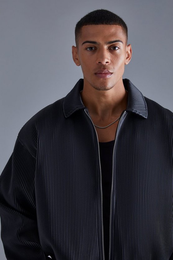 Kastige Harrington-Jacke aus Kunstleder