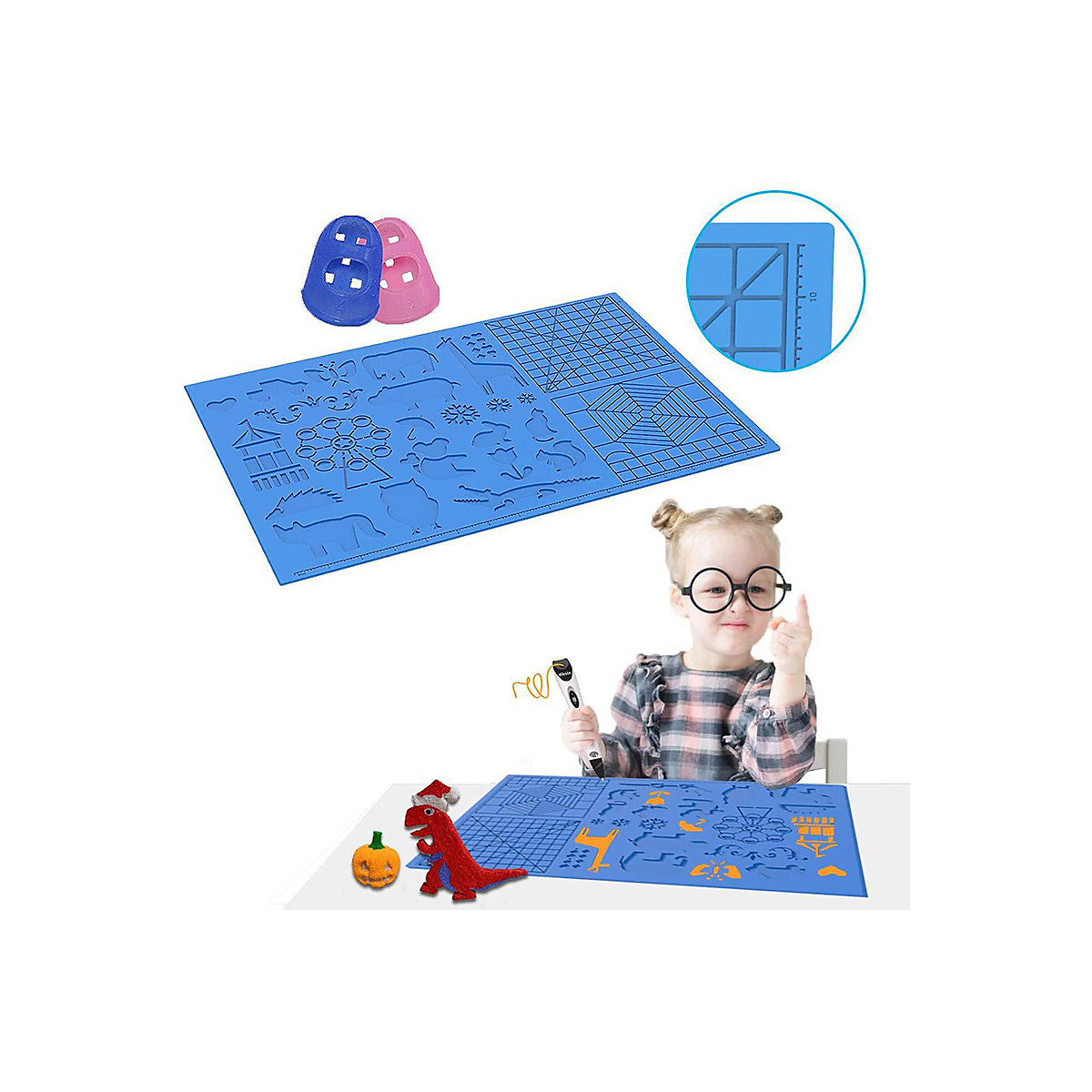 3D Stift Zeichnung Vorlage Geschenk für kinder 3D Druck Stift Silikon Pad mit Grundlegende Vorlage mit 2 Silikon Finger Kappen