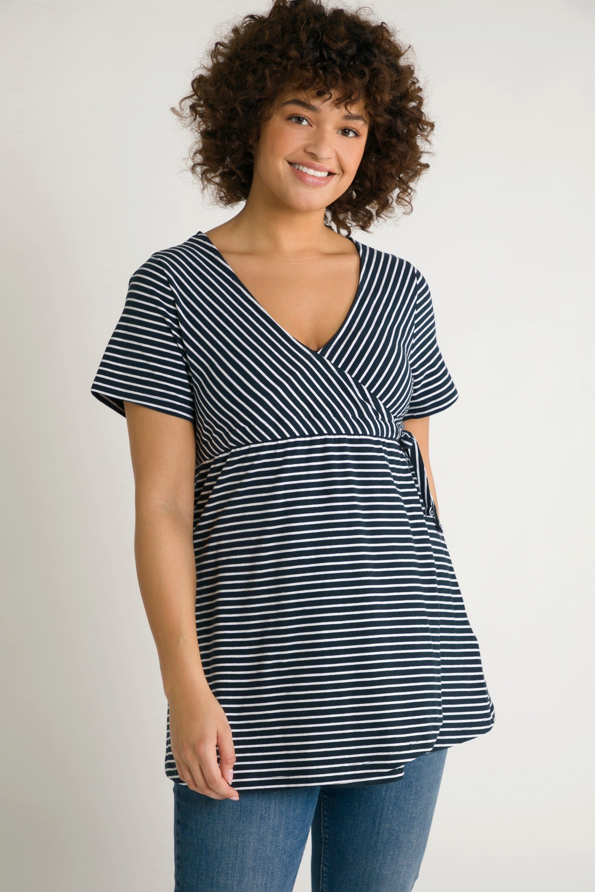 Ulla Popken Umstandsshirt Bellieva-T-Shirt Stillfunktion Ringel A-Linie