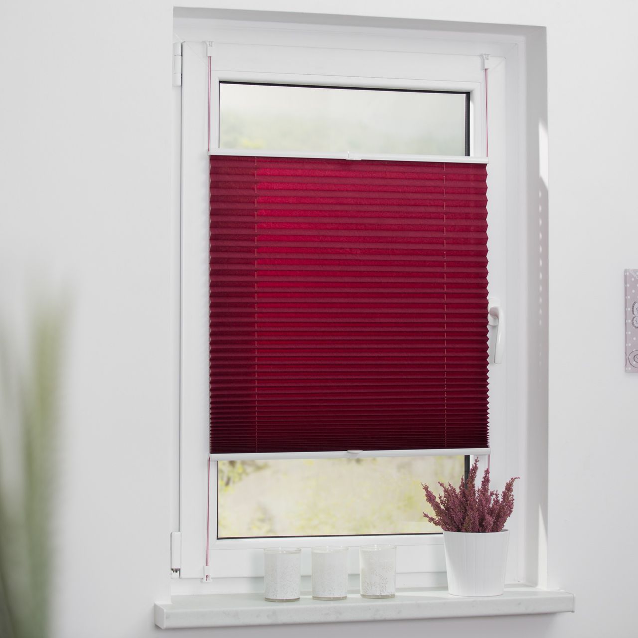 Lichtblick Plissee Klemmfix, ohne Bohren, verspannt - Brombeer, 85 cm x 130 cm (B x L)