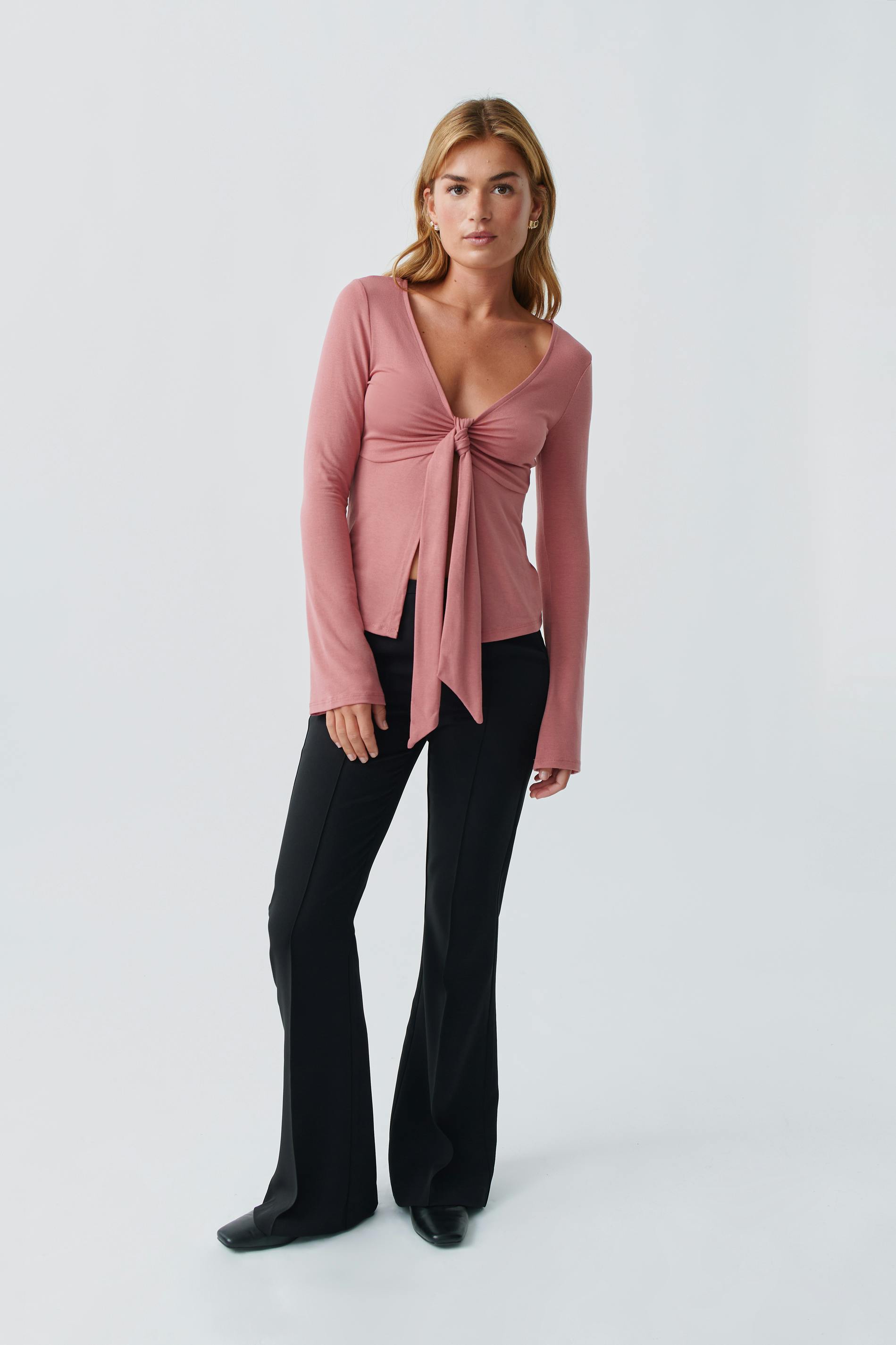 Tie front long sleeve top