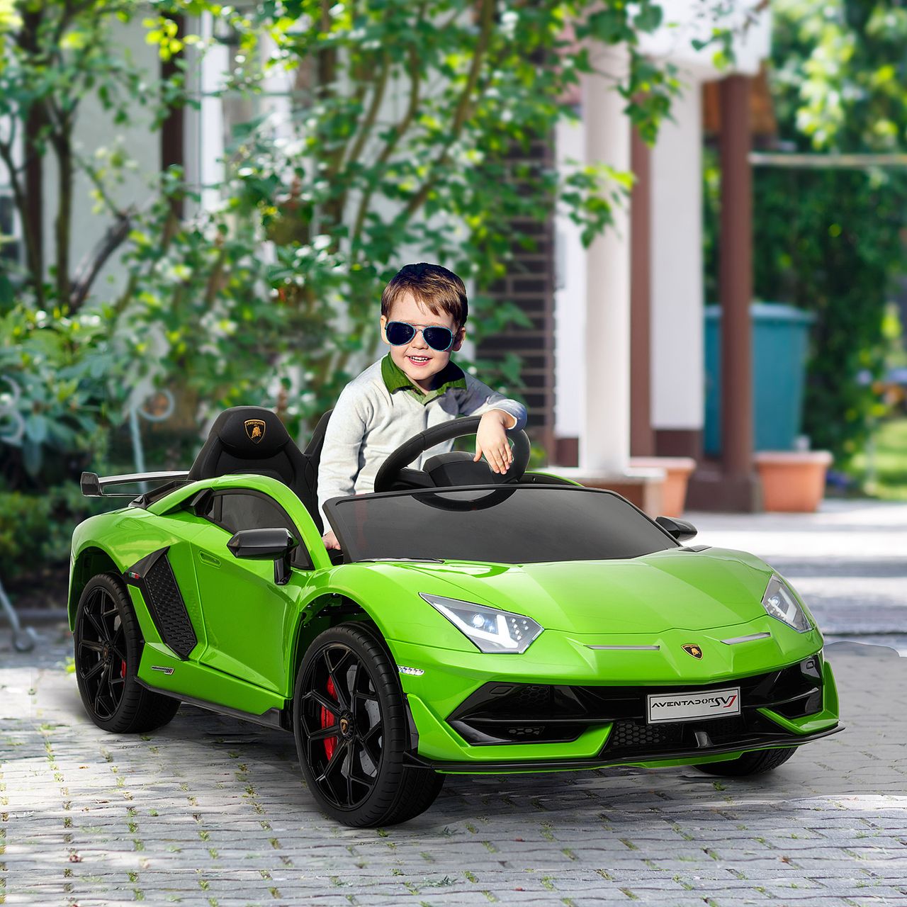 HOMCOM Kinderauto Lamborghini SVJ Elektroauto für 3-8 Jahre mit MP3 Grün
