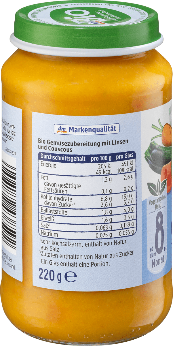 Menü Couscous-Gemüsepfanne, ab dem 8. Monat, Demeter, 220 g