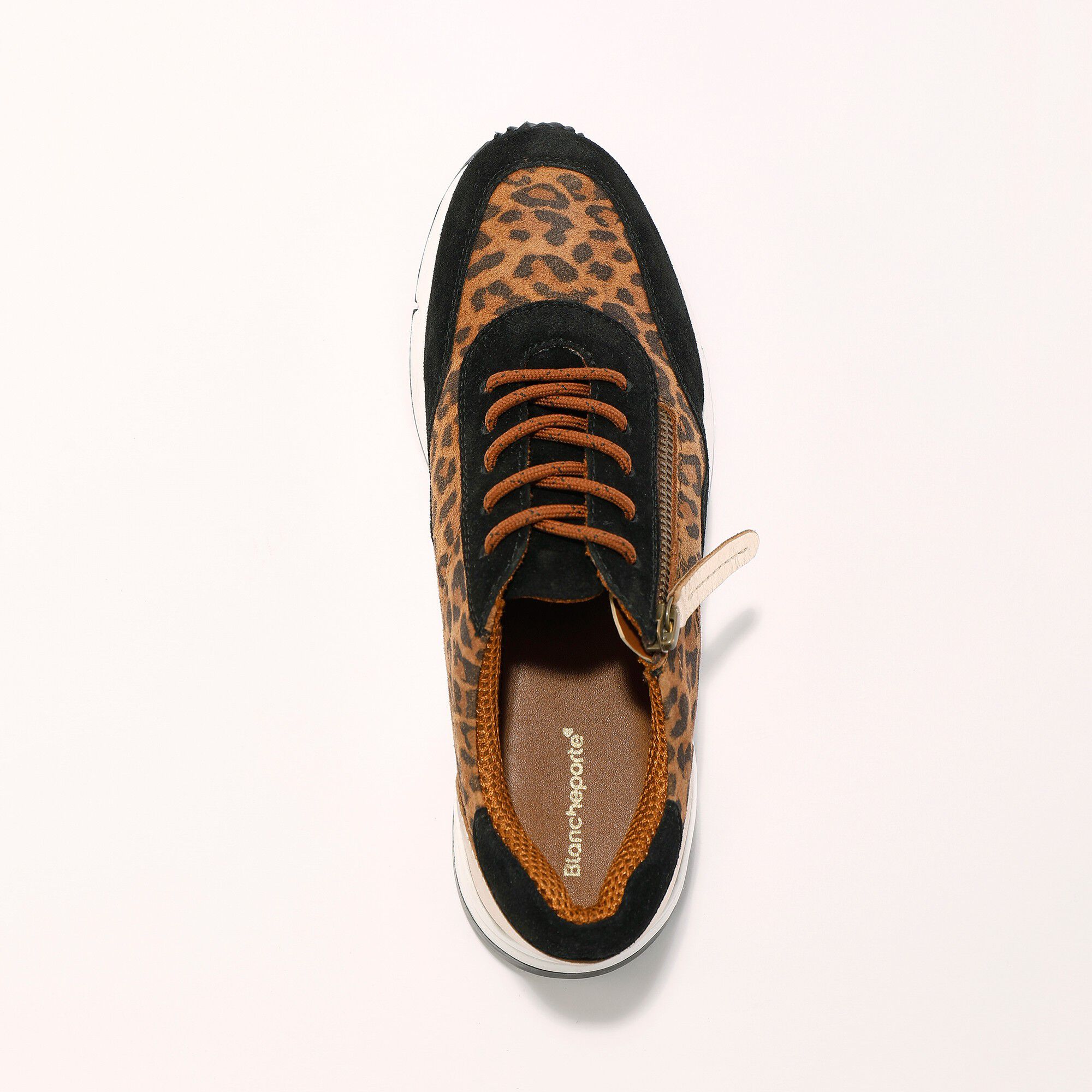 Baskets style running zippées en cuir bimatière