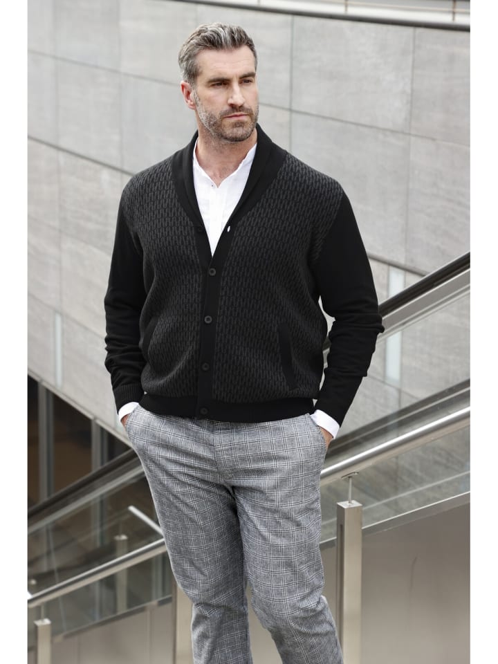 Charles Colby Strickjacke DUKE RONAN in schwarz gemustert günstig kaufen XXL