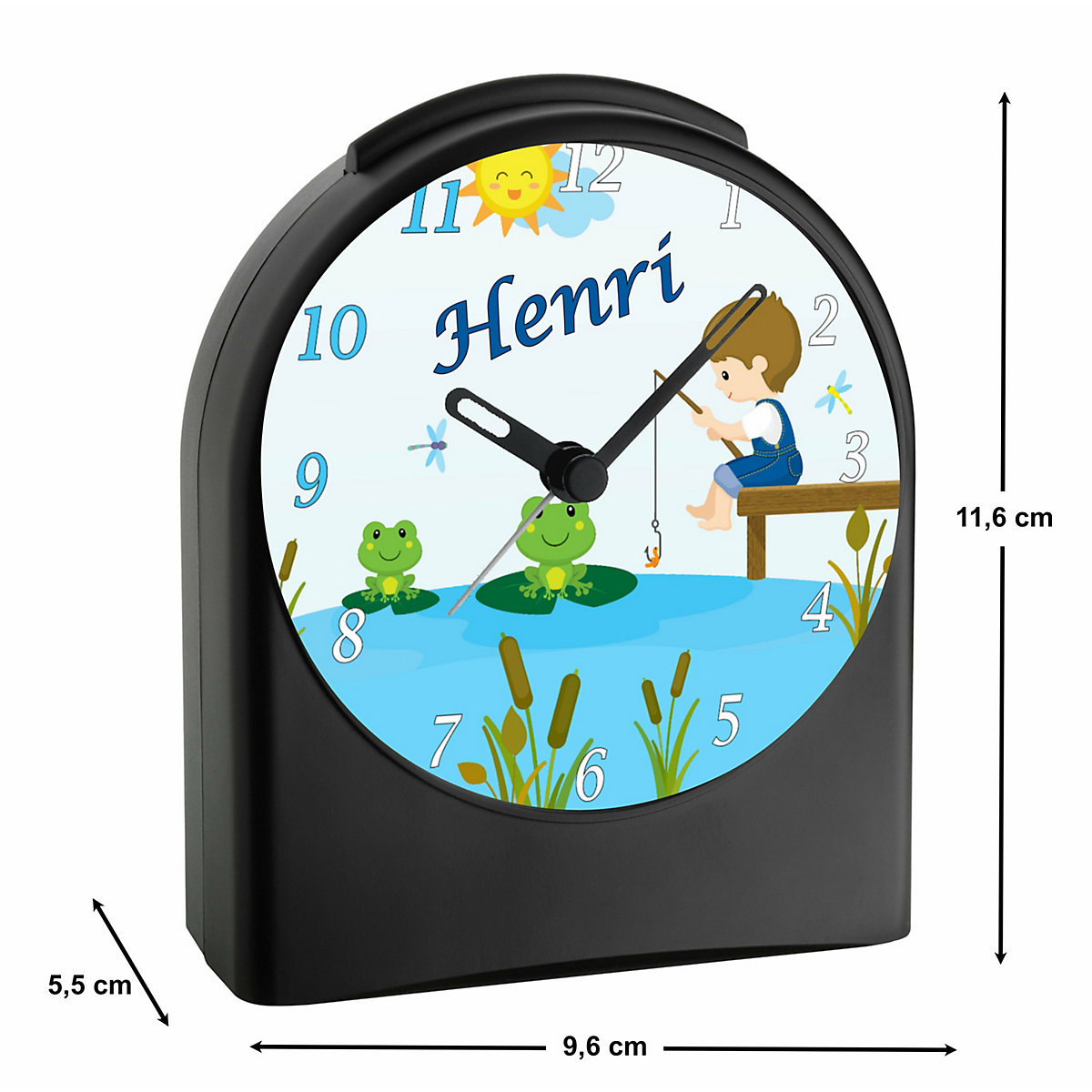 Kinder Funkwecker personalisiert mit Namen Froschteich Atom-/Funkuhr, 12-Stunden-Anzeigeformat, Schlummerfunktion, Nachtlicht, Geräuschlos/Ohne Ticken