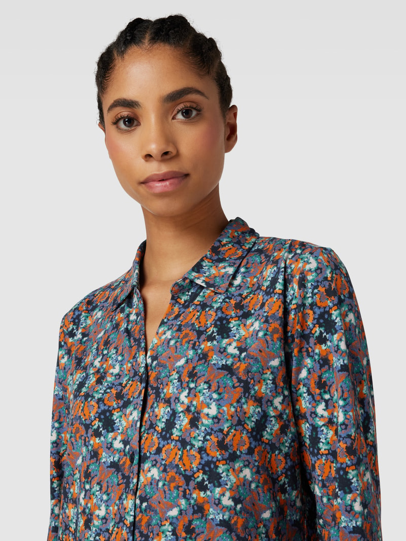 Hemdbluse mit Allover-Muster in marineblau