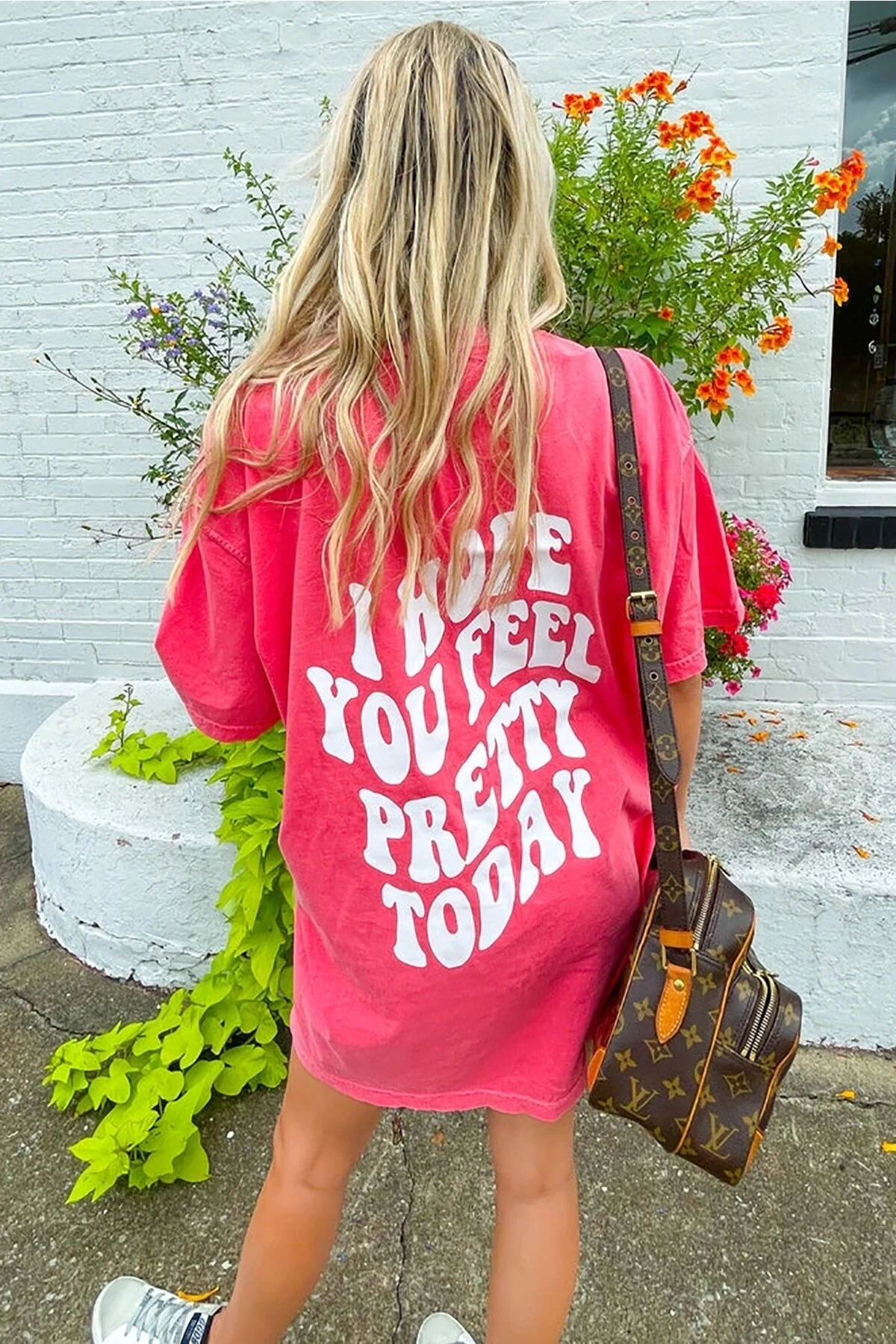 Madmext  Rosa bedrucktes Oversize-Damen-T-Shirt mit Rundhalsausschnitt