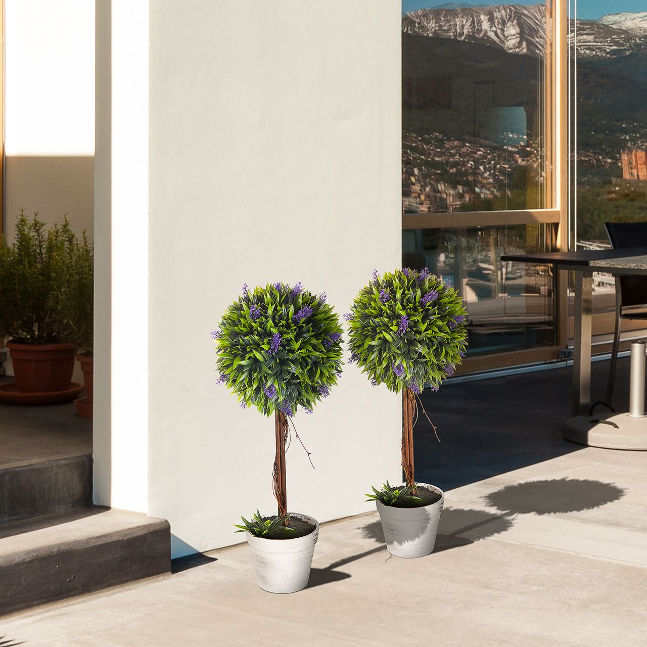 HOMCOM Kunstpflanze Lavendel 2er-Set Künstliche Pflanzen 60 cm Zimmerpflanze
