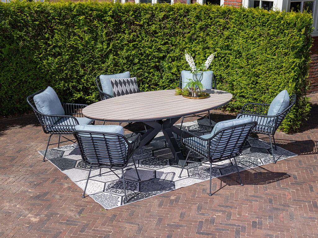 Outdoor Feelings Edson Carbon Black Light Teak 220 x 115 Gartentisch