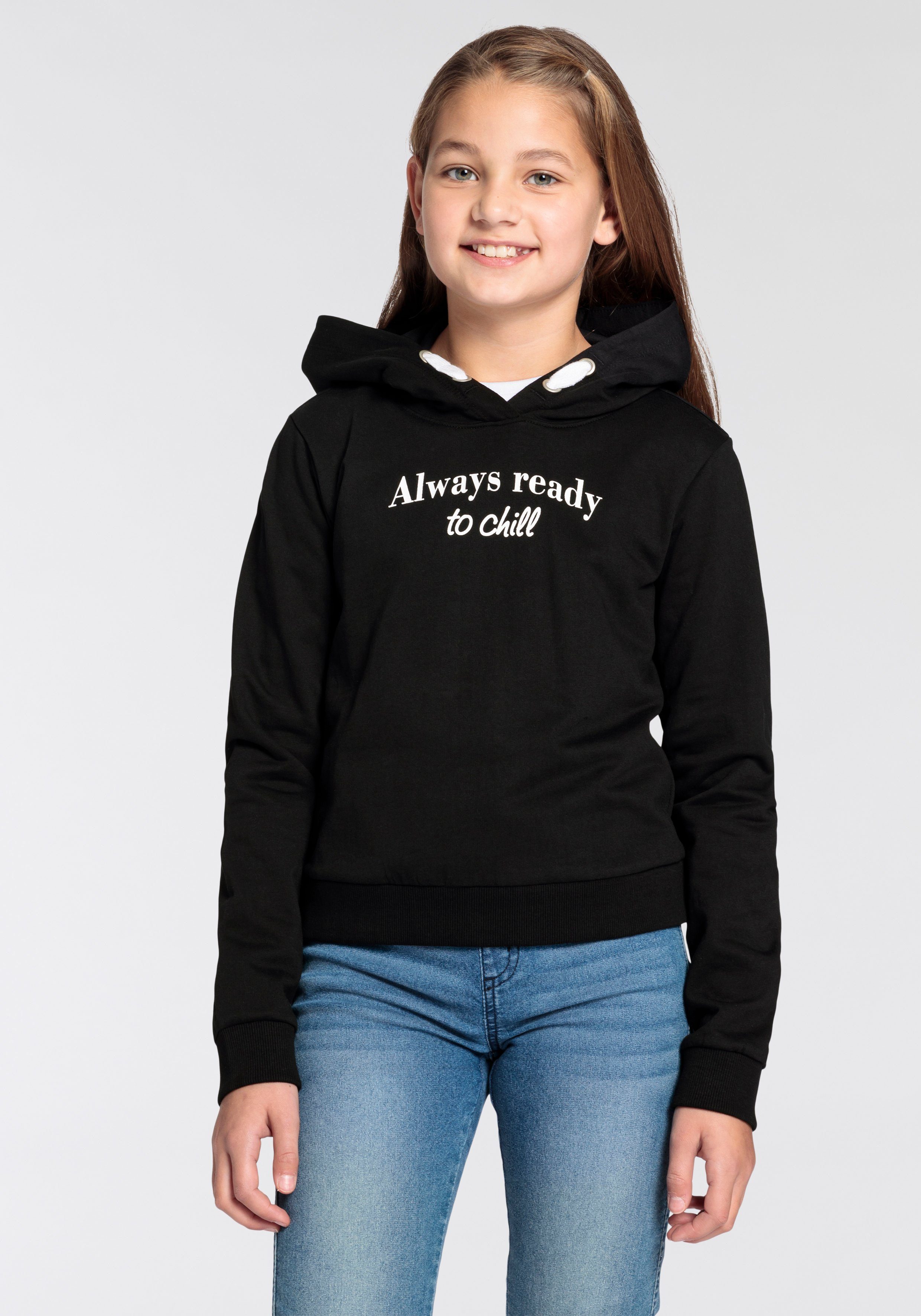 KIDSWORLD Kapuzensweatshirt ALLWAYS READDY TO CHILL, Sprüche Sweat in kurzer Form