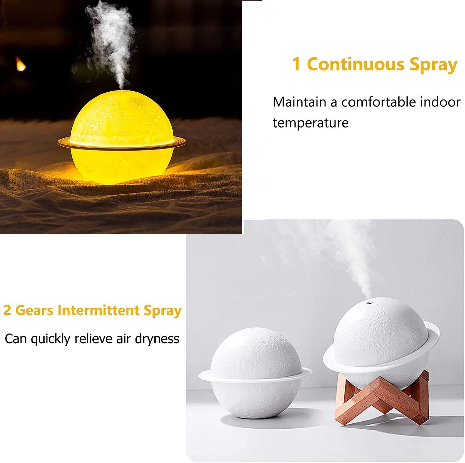 megadot Diffuser Mond Lampe Luftbefeuchter, 2-in-1 Aroma Diffusor, 3 Farben 3D LED Mondlicht mit Ständer, Aromatherapie-Diffusor