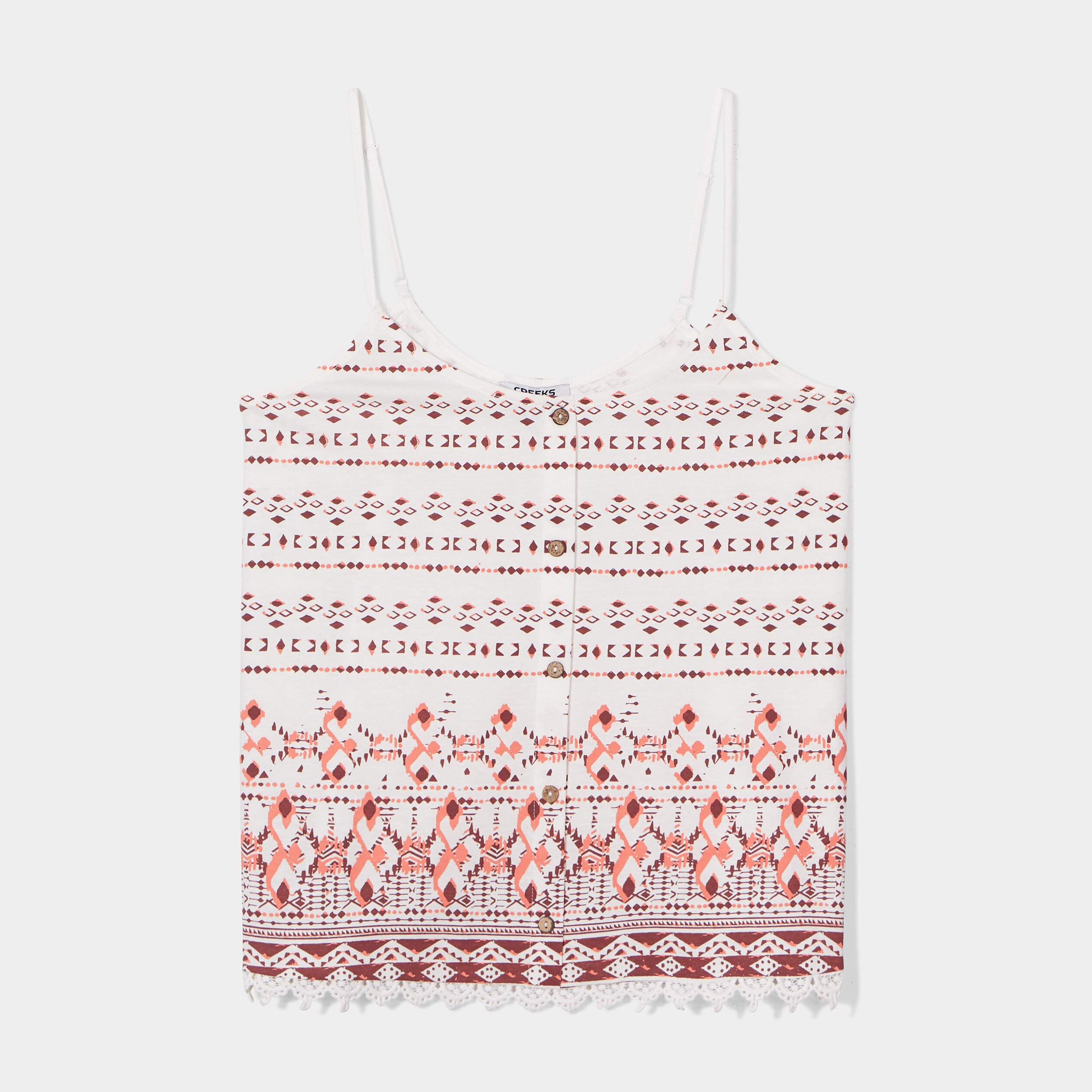 Débardeur bande macramé et boutons ecru femme | La Halle