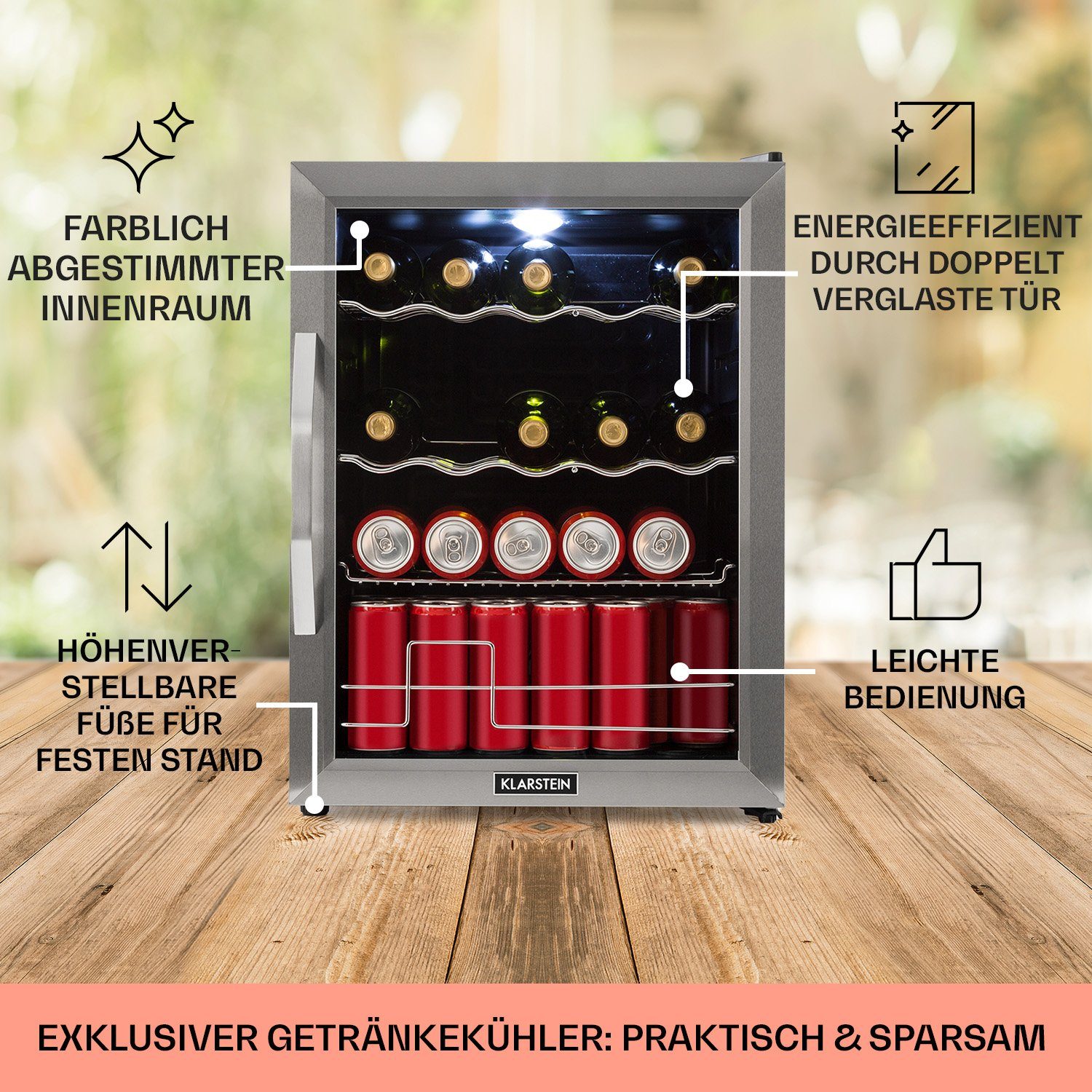 Klarstein Table Top Kühlschrank Beersafe-XL-mixit 10033120, 63 cm hoch, 47 cm breit, Bier Hausbar Getränkekühlschrank Flaschenkühlschrank Glastür