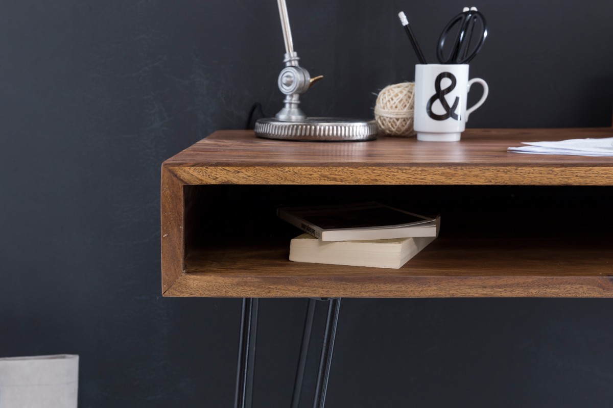 Wohnling Schreibtisch BAGLI Massivholz Braun 110 x 60 x 76 cm