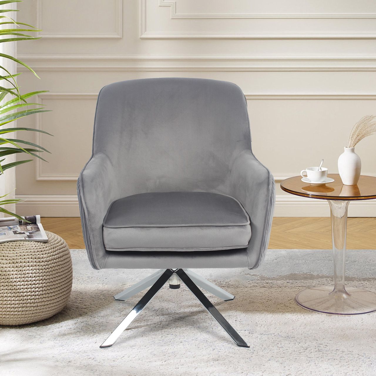 Happy Home Happy Home Drehsessel mit Samtbezug HWP63-GRA grau