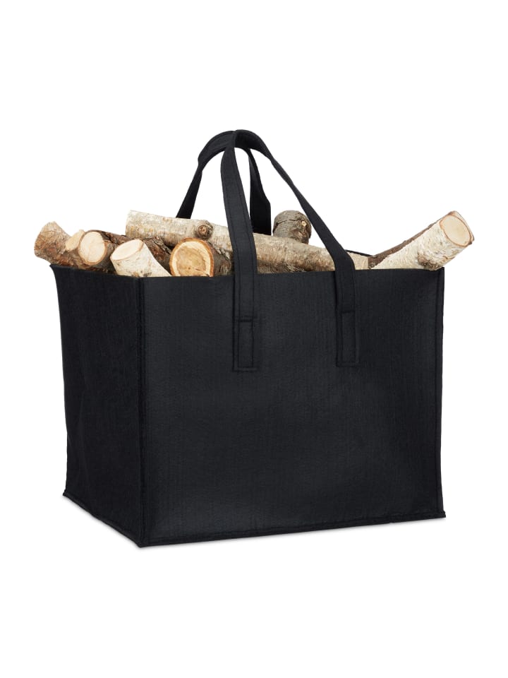 relaxdays Kaminholzkorb in Schwarz - (B)43 x (H)34,5 x (T)36,5 cm günstig kaufen onesize