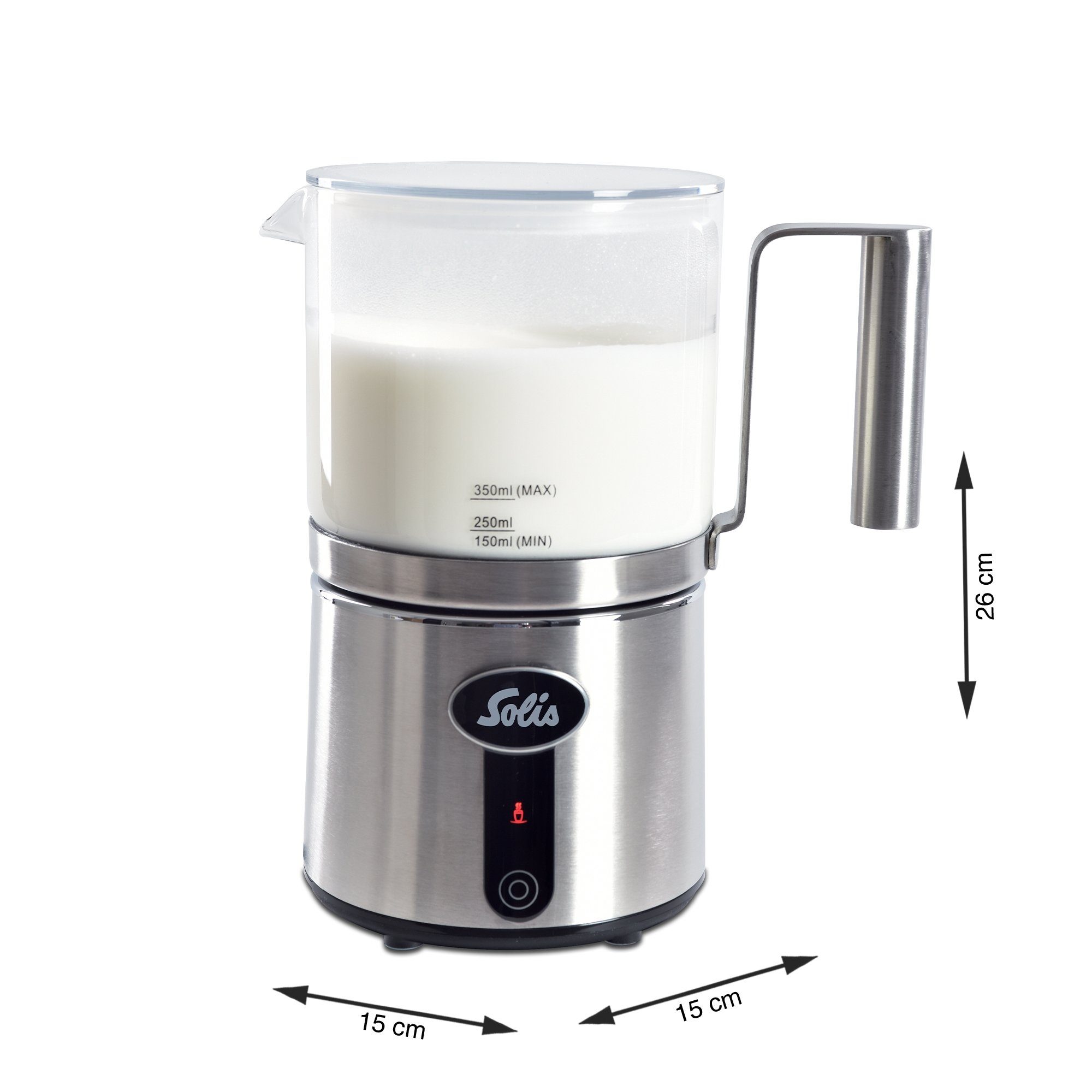 SOLIS OF SWITZERLAND Milchaufschäumer erhitzen Tyo, 600 W, 350 ml Glaskrug, 5 Funktionen, Quirl