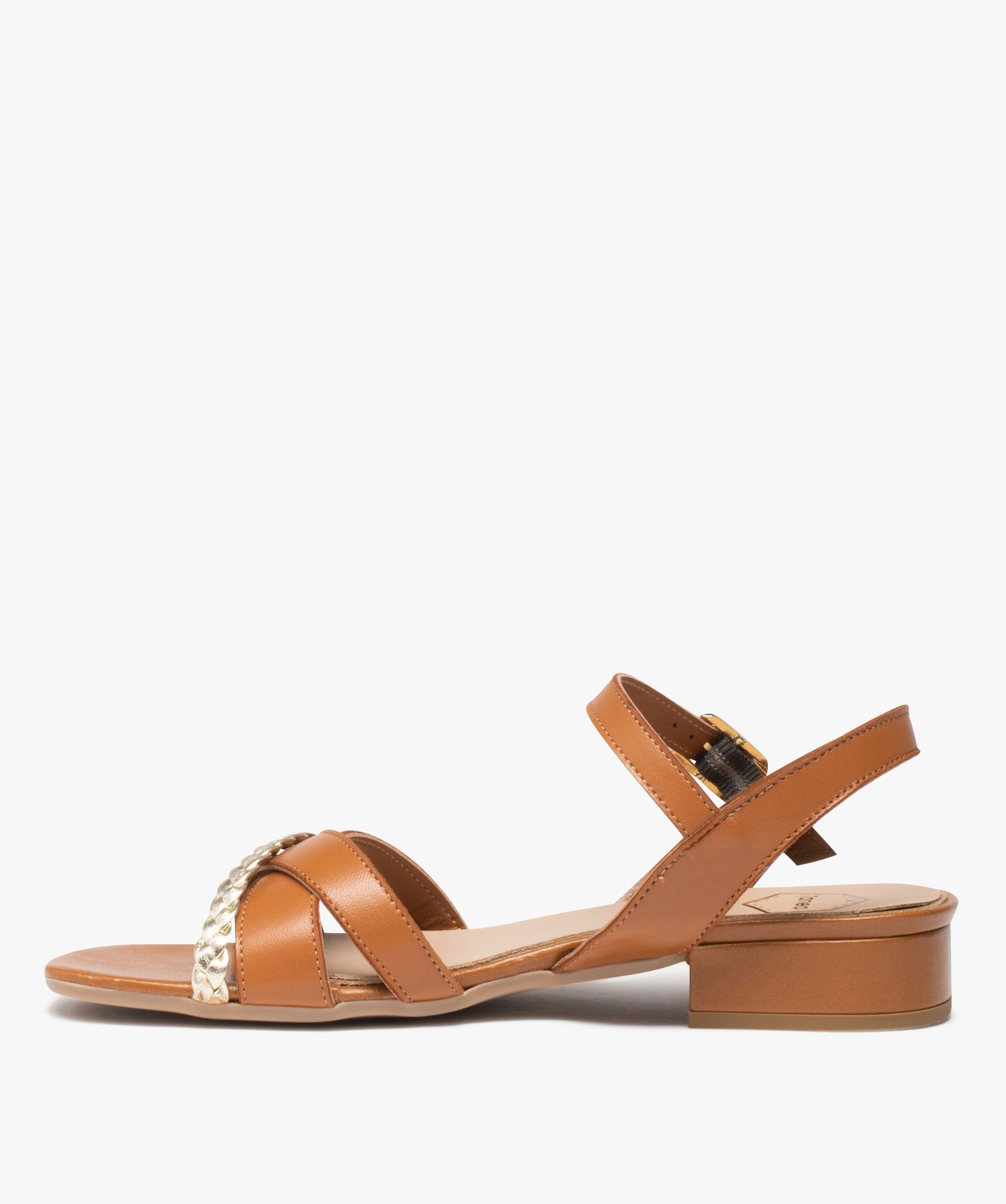 Sandale femme dessus en cuir à petit talon carré - TANEO camel | GEMO