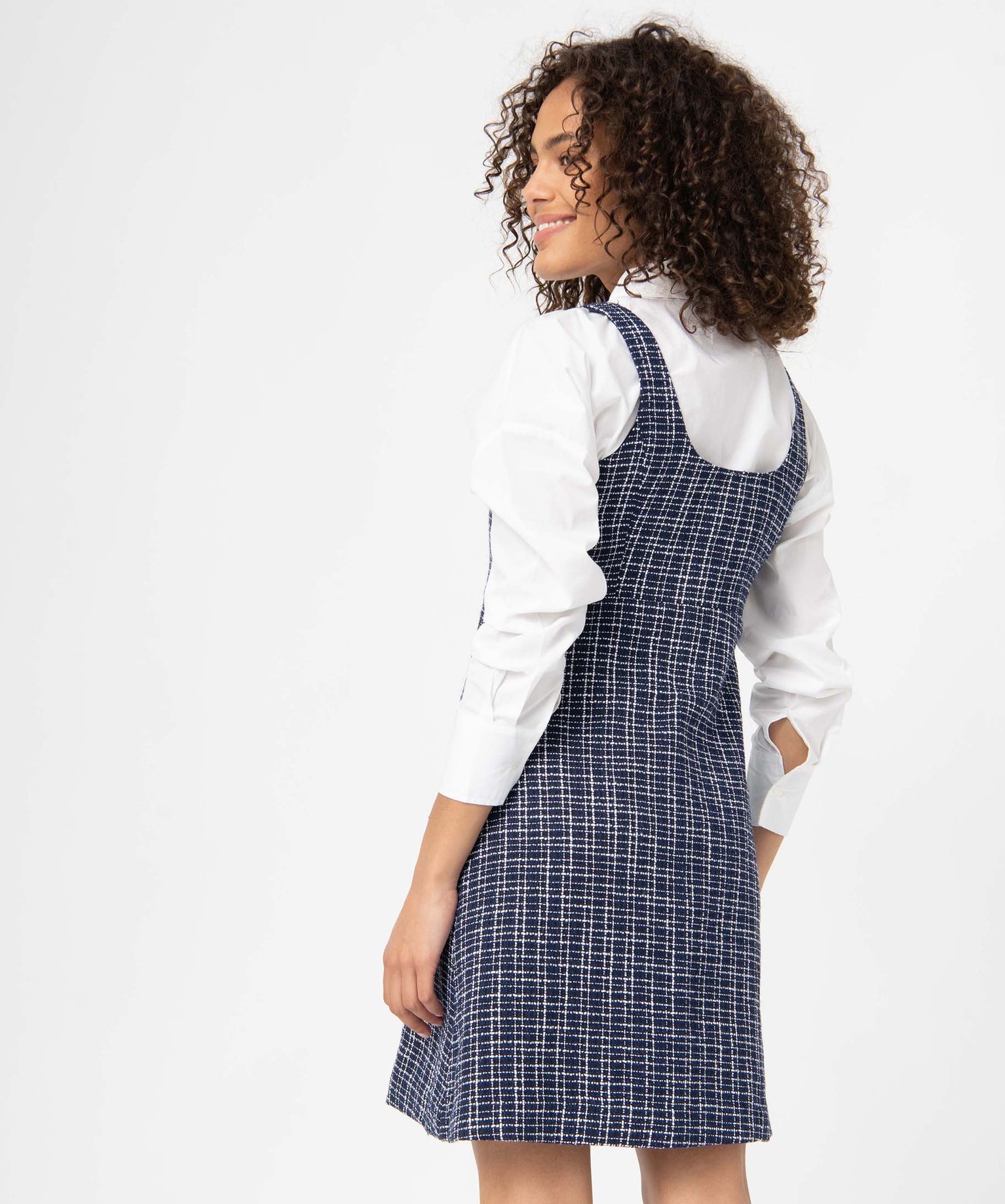Robe femme à bretelles aspect tweed bleu | GEMO