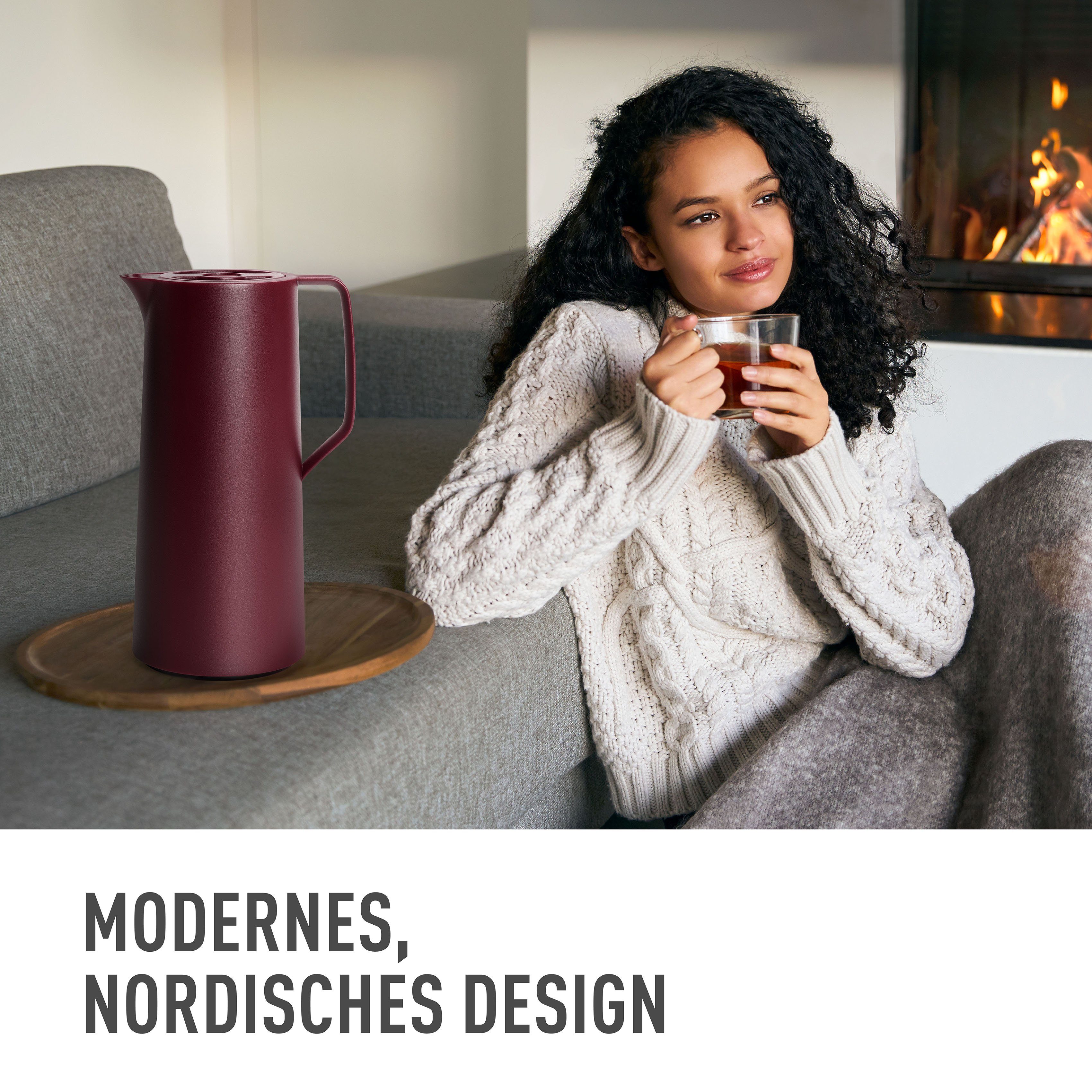 Emsa Isolierkanne Motiva, 1 l, Quick-Press-Deckel, Einhandbedienung, 12h warm/24h kalt, Glaskolben