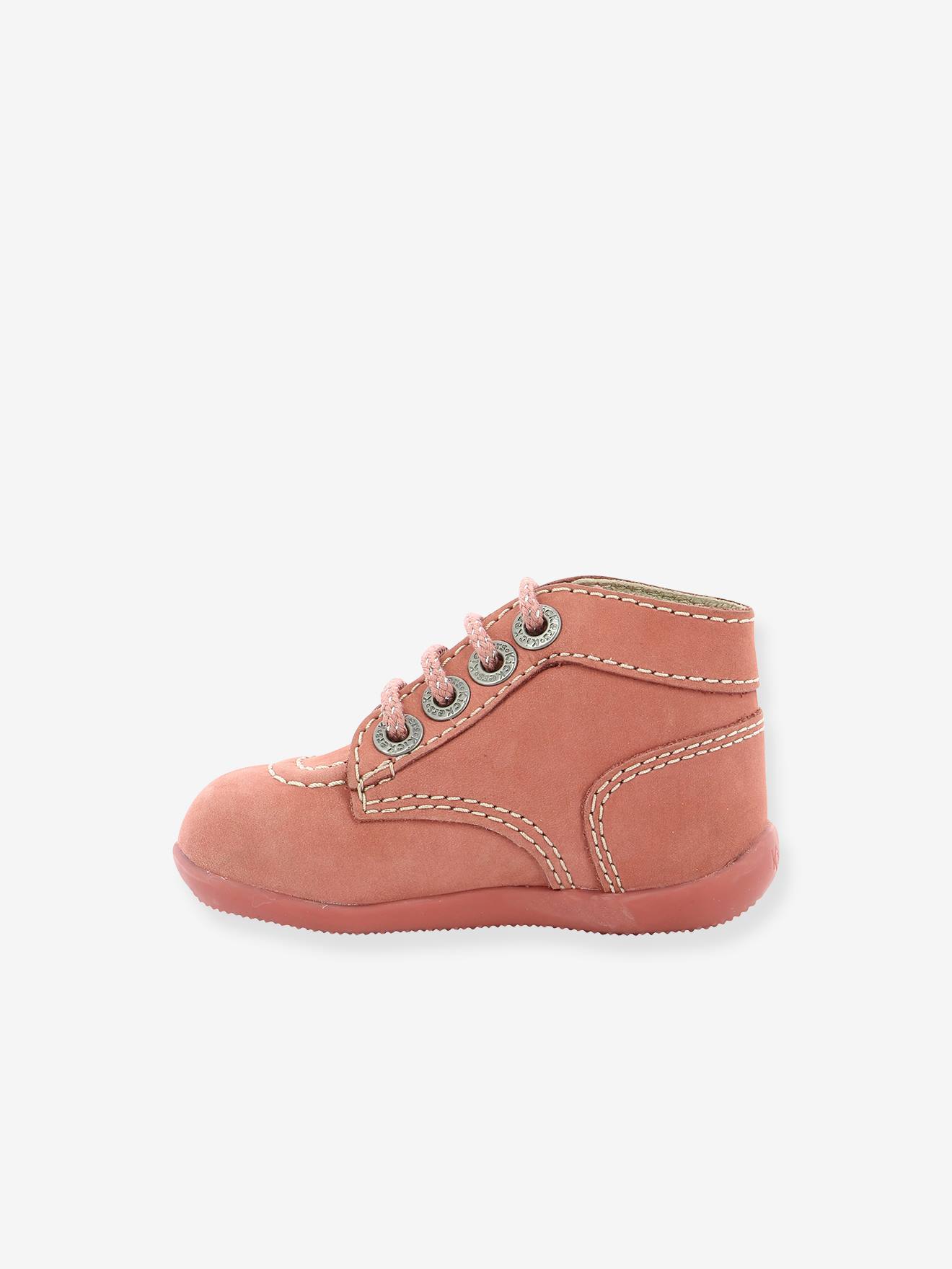 Bottines cuir bébé fille Bonbon KICKERS® 1ers pas rose clair