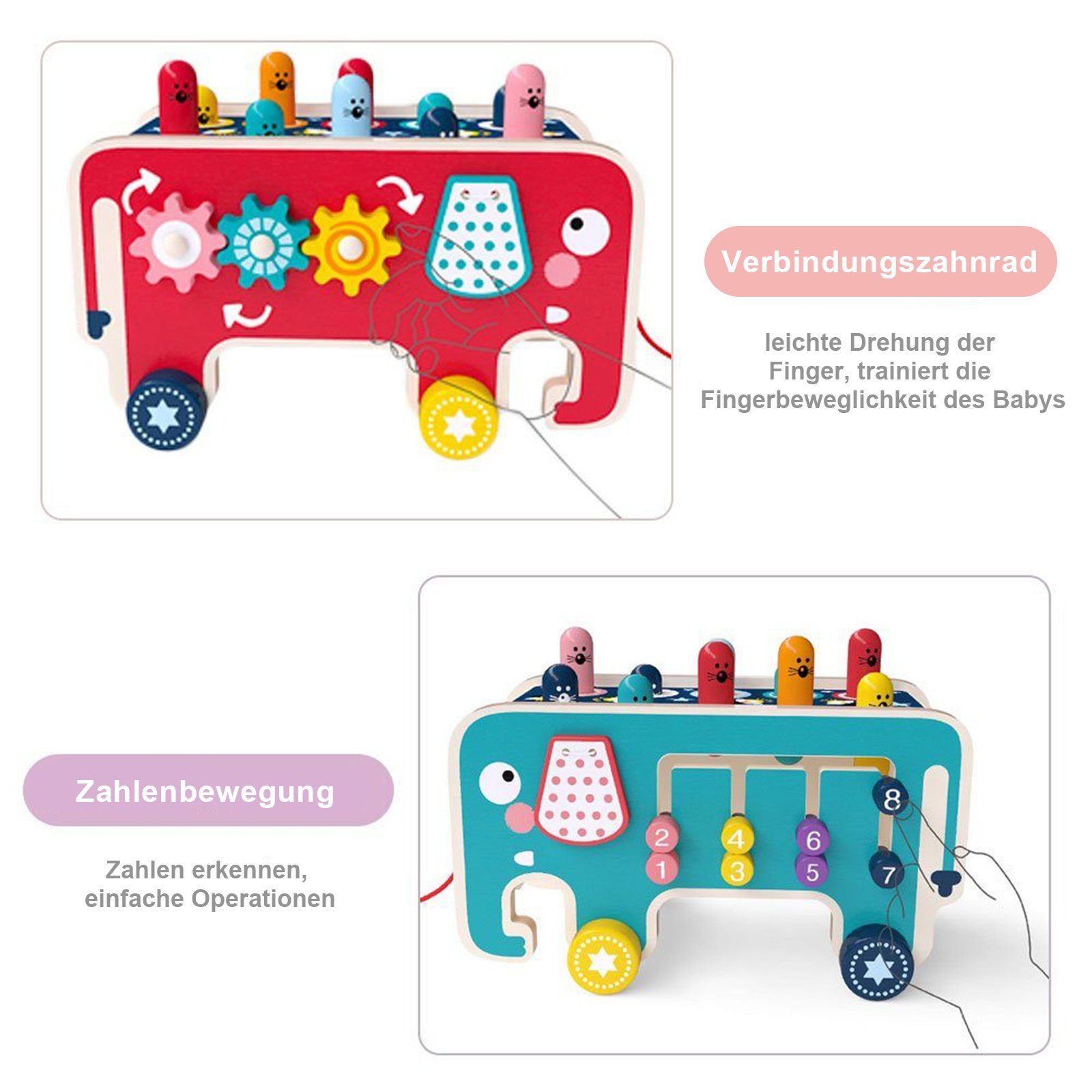 Wenta Lernspielzeug (Hammerspiel für Kinder, Klopfbank Holz mit 2 Hämmern, Pädagogisches Vorschullernen Lernspielzeug, Geschenk für Kleinkinder Jungen Mädchen ab 1 2 3 Jahre)
