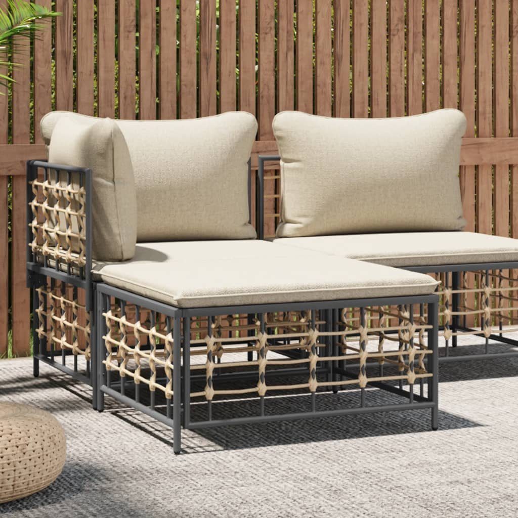 vidaXL Loungesofa Gartenhocker mit Beige Kissen Poly Rattan, 1 Teile
