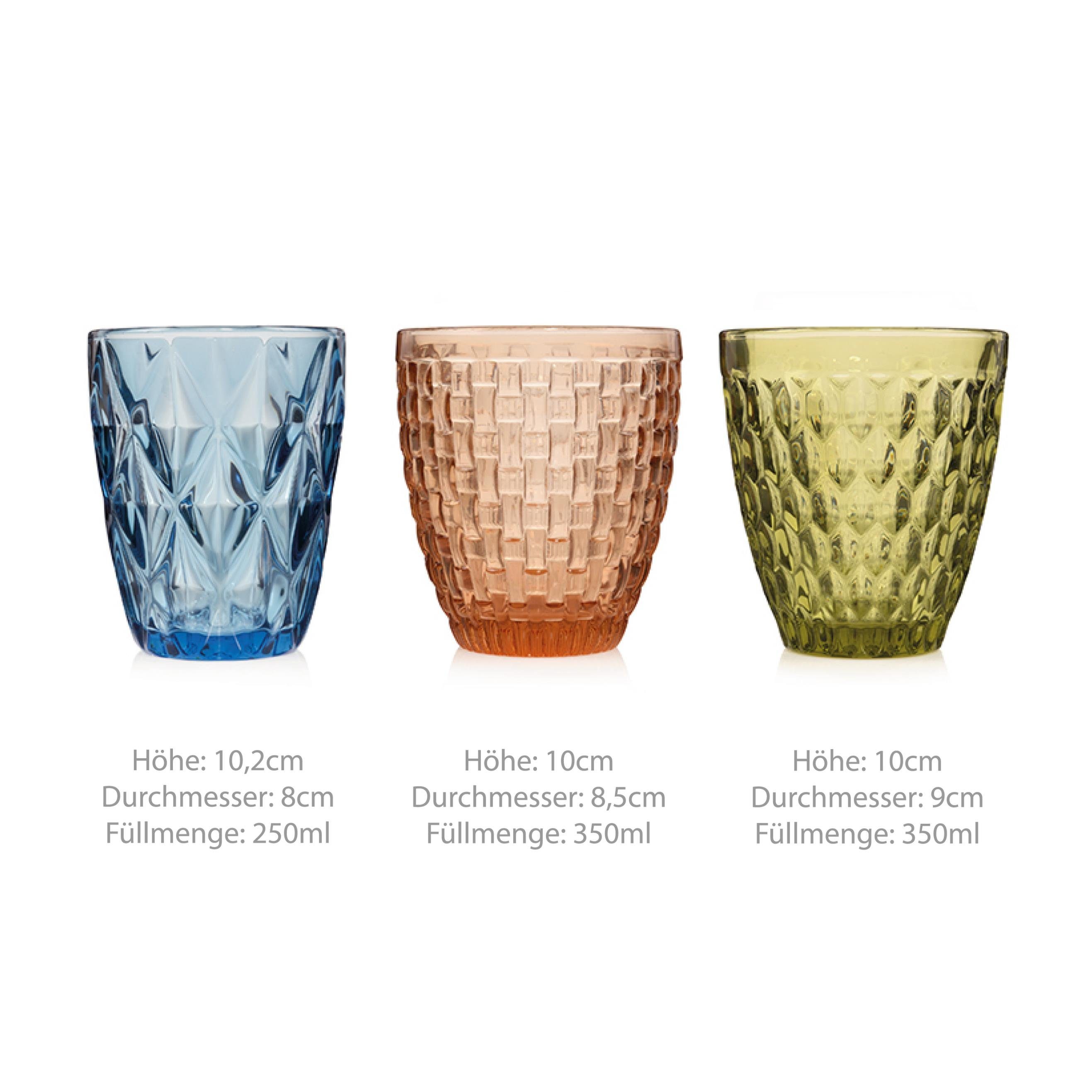 SÄNGER Gläser-Set Porto Trinkgläser Set, Glas, spülmaschinengeeignet, bunt