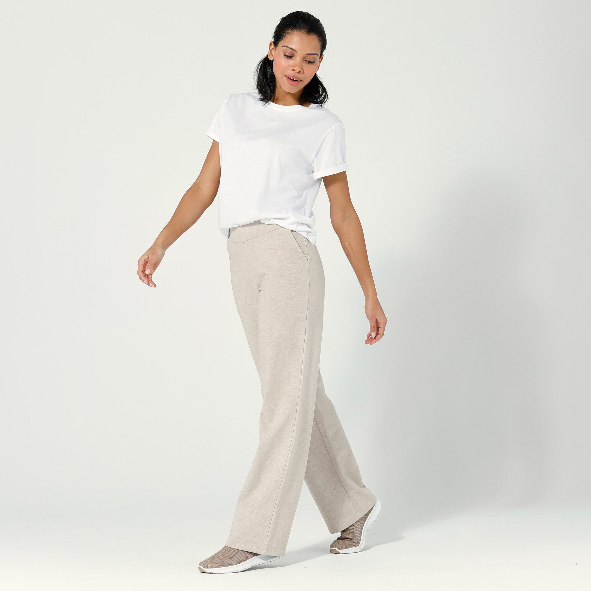 Pantalon coupe large molleton taille élastiquée