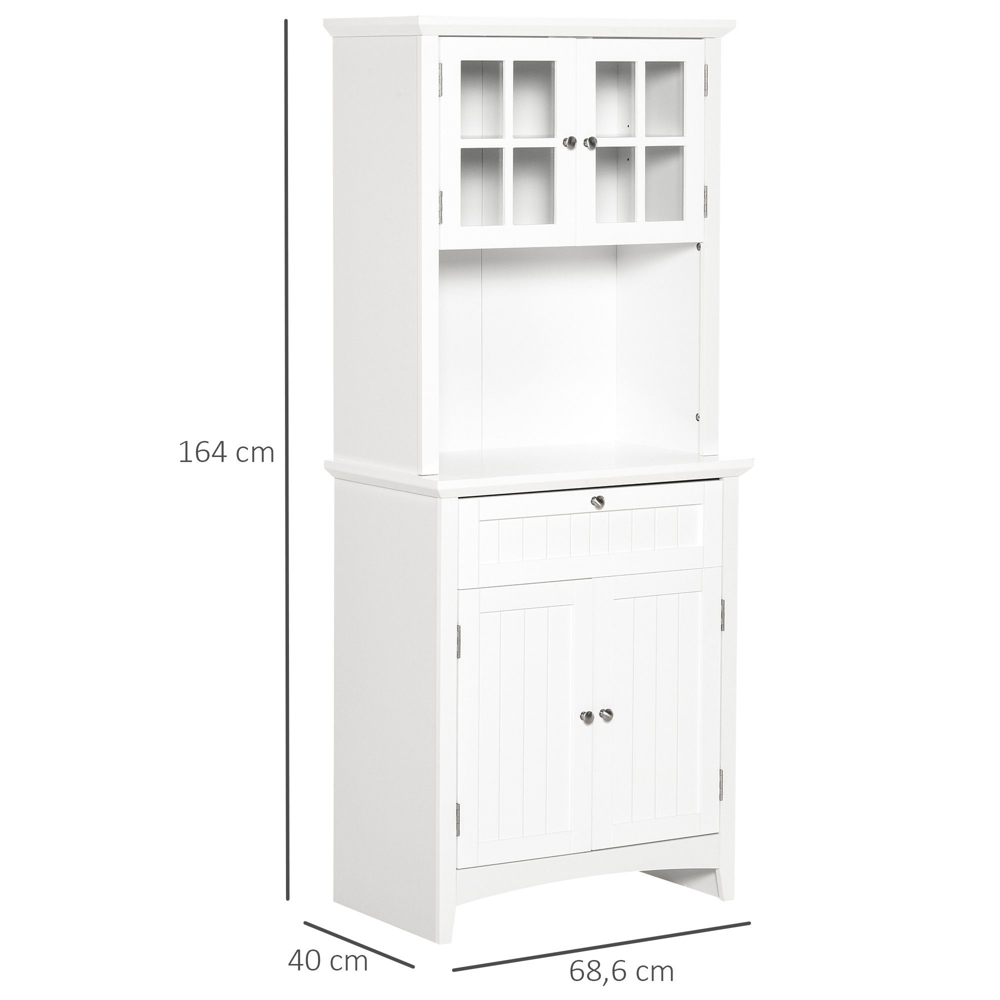 HOMCOM Küchenbuffet Kitchen Cabinet (Set, 1-St., 1 Küchenschrank) Sideboard Vitrinenschrank mit Schublade MDF, 68,6B x 40T x 164H cm