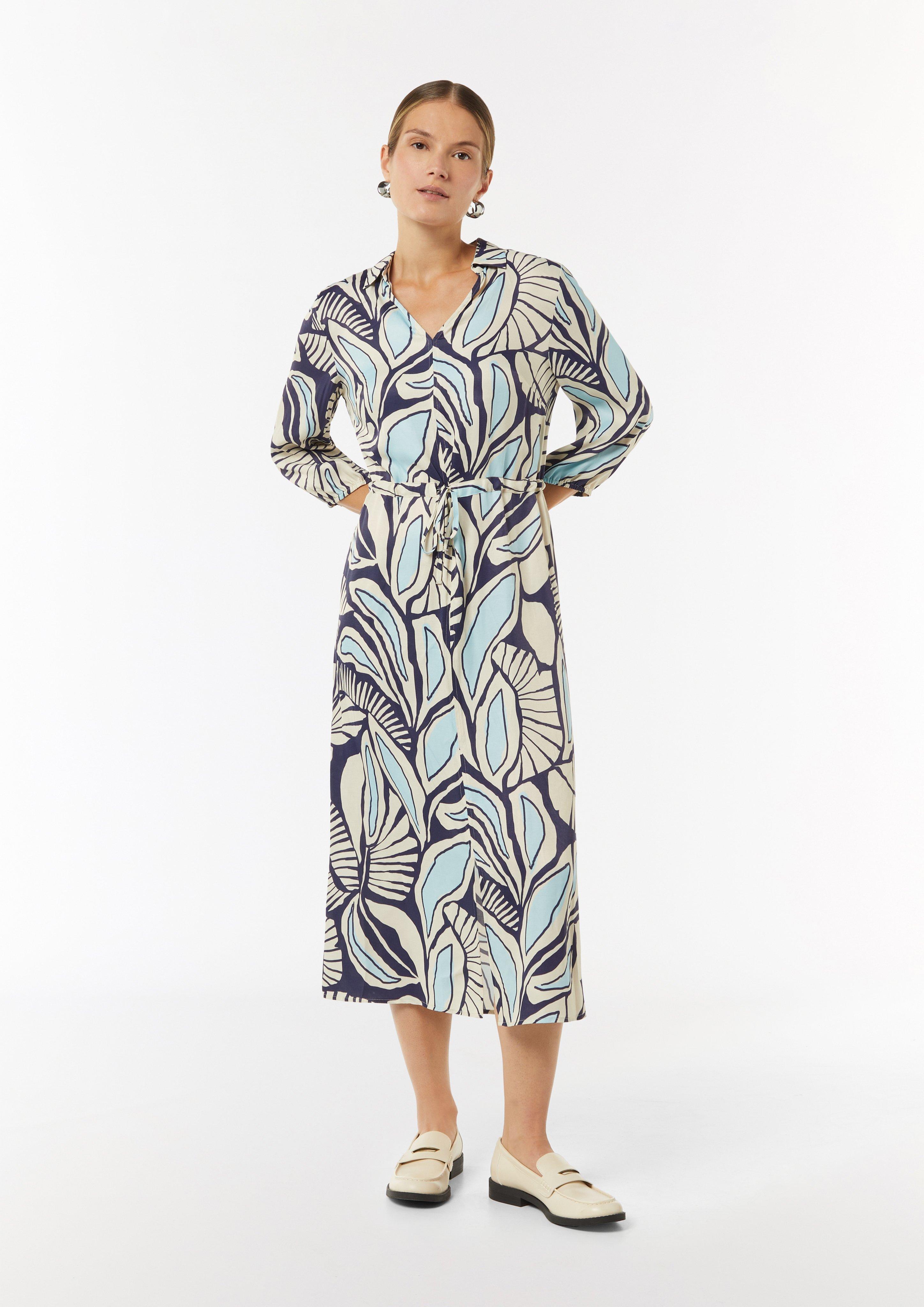 Gemustertes Hemdblusenkleid mit Tunnelzug - hellblau