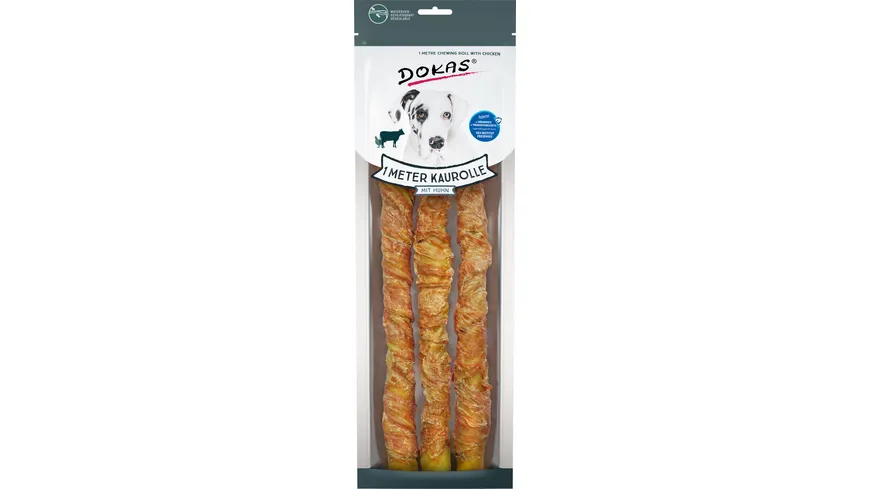 Dokas Hunde Snack 1 m Kaurolle aus Rinderhaut mit Huhn 315 g