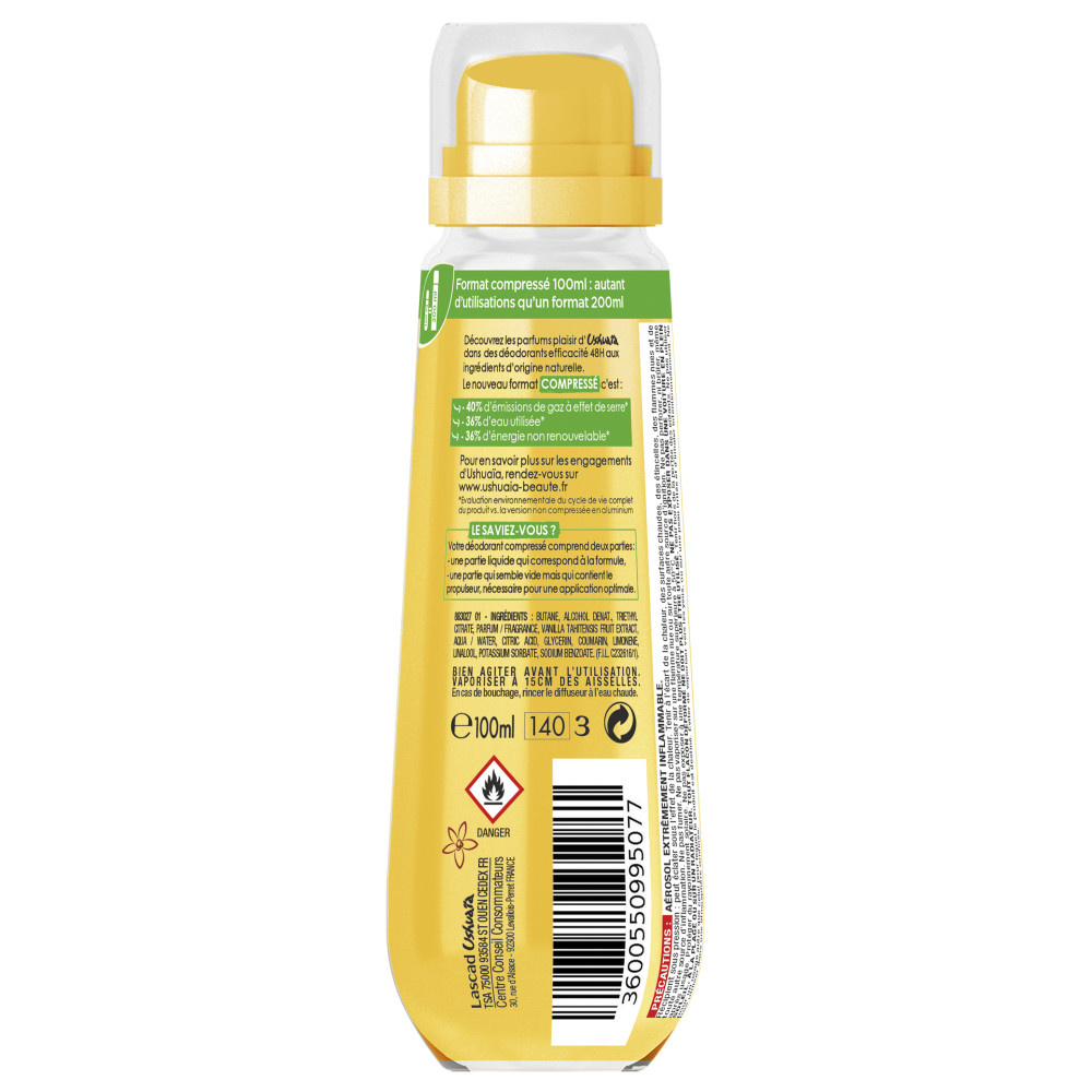 ushuaïa Vanille de Polynésie Déodorant Compressé 48h Vanille