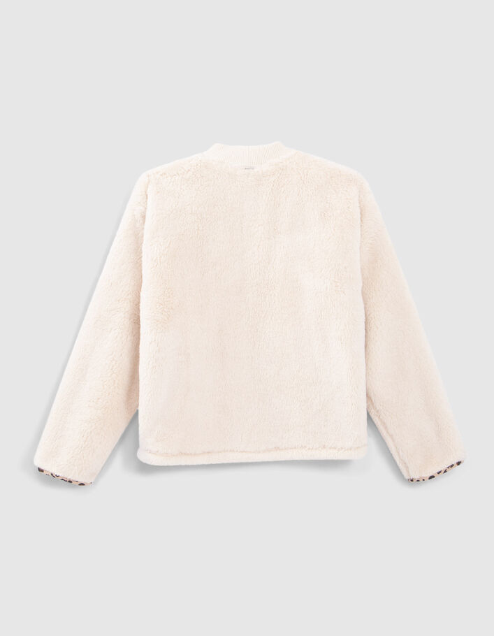 Cardigan écru fourré avec détails motif léopard fille