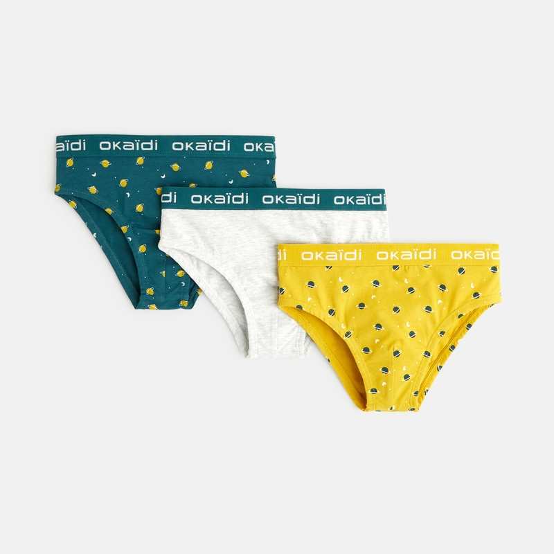 Slips imprimés (lot de 3) vert garçon