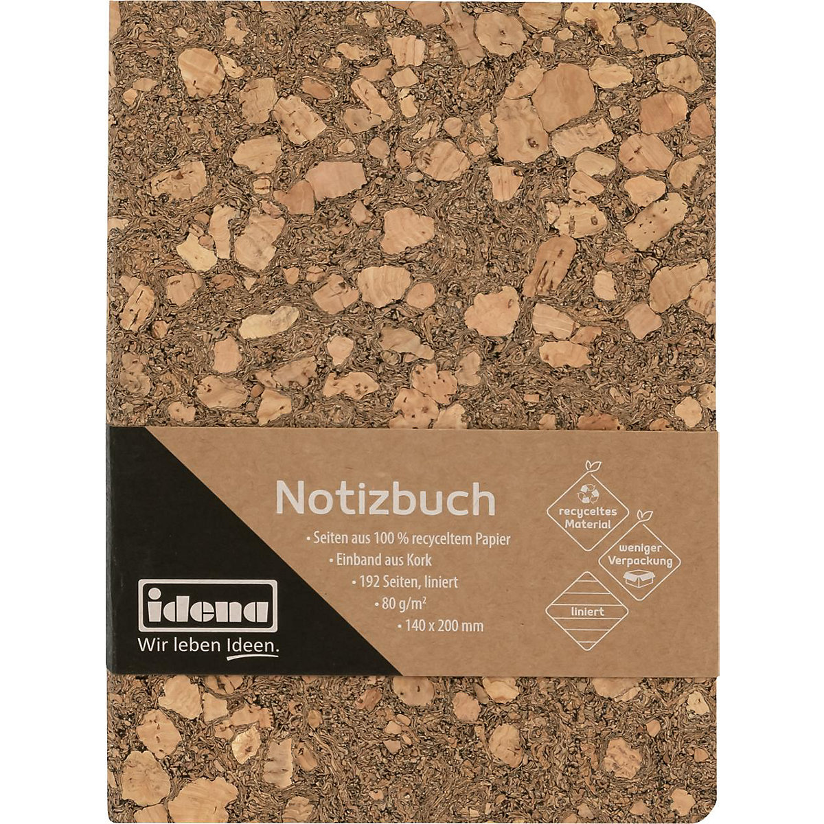 Notizbuch Kork, liniert, 192 Blatt, 20 x 14 cm