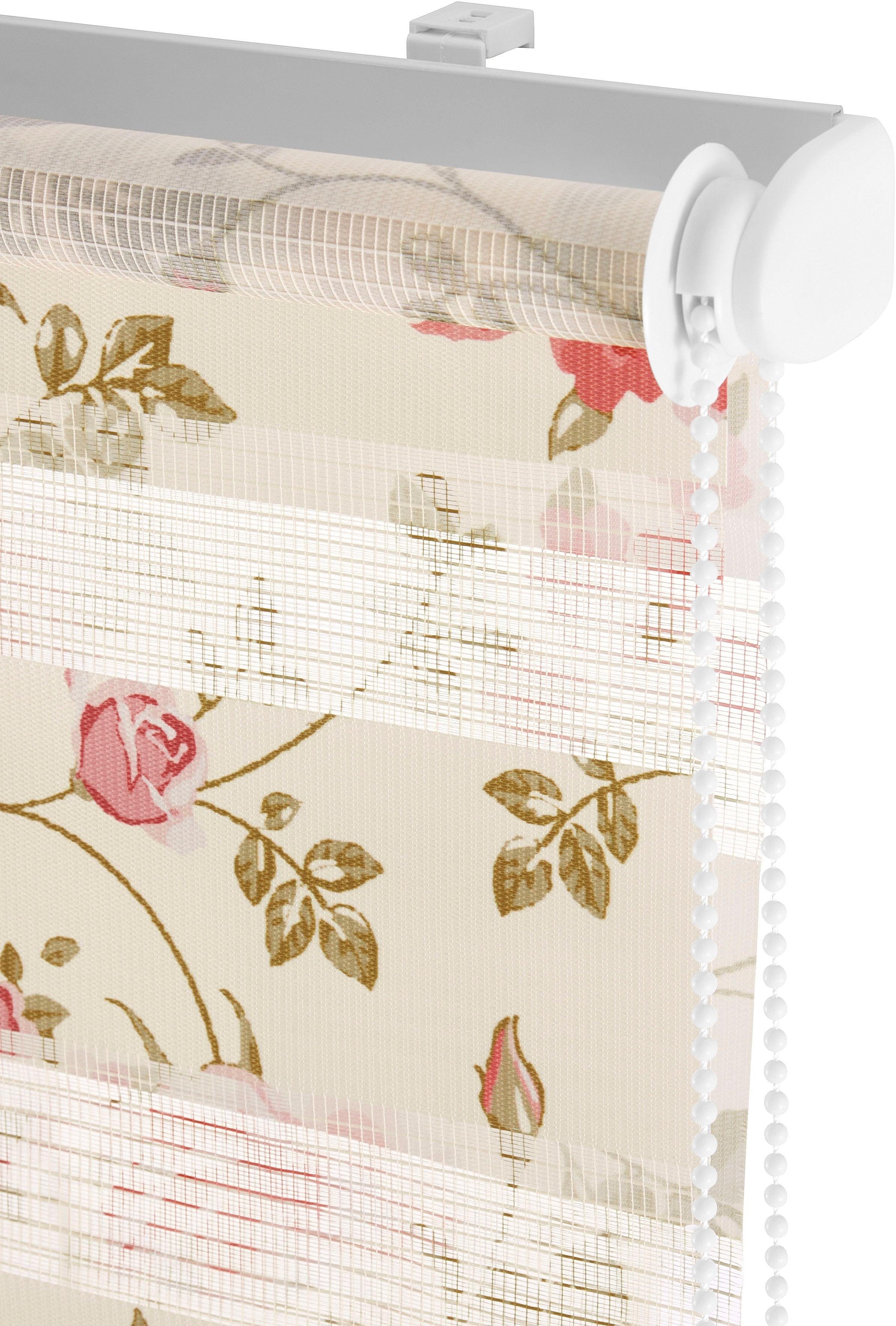 Doppelrollo Blümchen, Home affaire, Lichtschutz, ohne Bohren, freihängend, Klemmfix, Klemmfix, im Fixmaß, Blumen, floral, bedruckt, Rosen