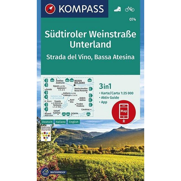 KOMPASS Wanderkarte Südtiroler Weinstraße, Unterland, Strada del Vino, Bassa Atesina 1:25 000 - Wanderkarte