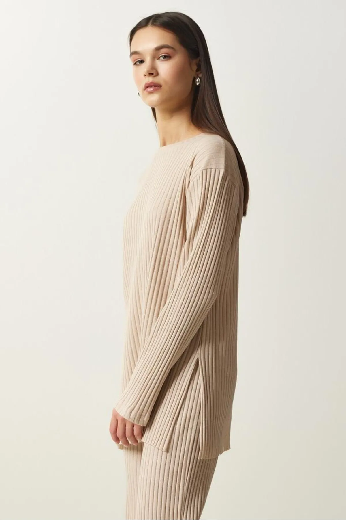 Know  Beiges Set aus Bluse und Hose aus Strick mit Kordelzug für Damen