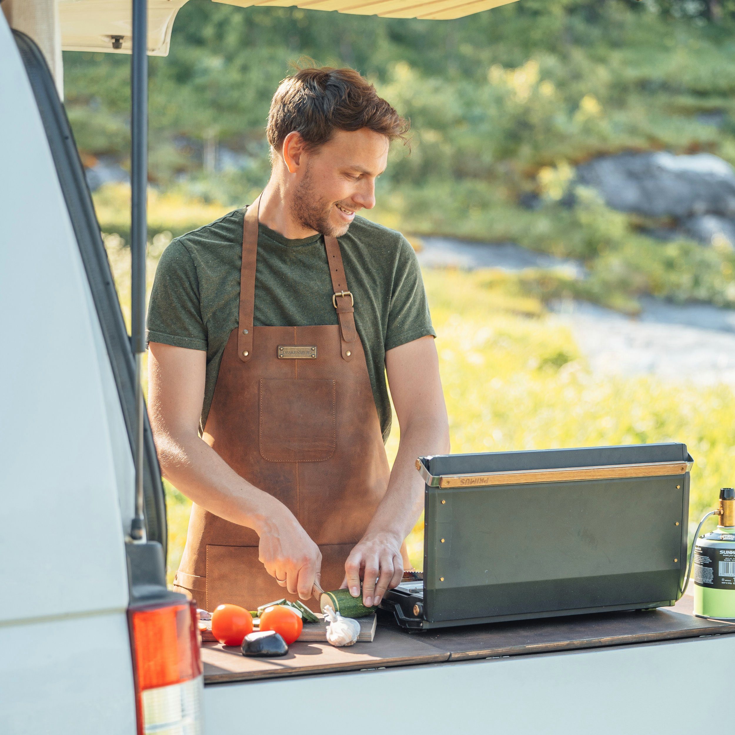 DRAKENSBERG Grillschürze HerrenBob Havanna-Braun, Premium Leder Koch- und Grillschürze für Männer, strapazierfähig