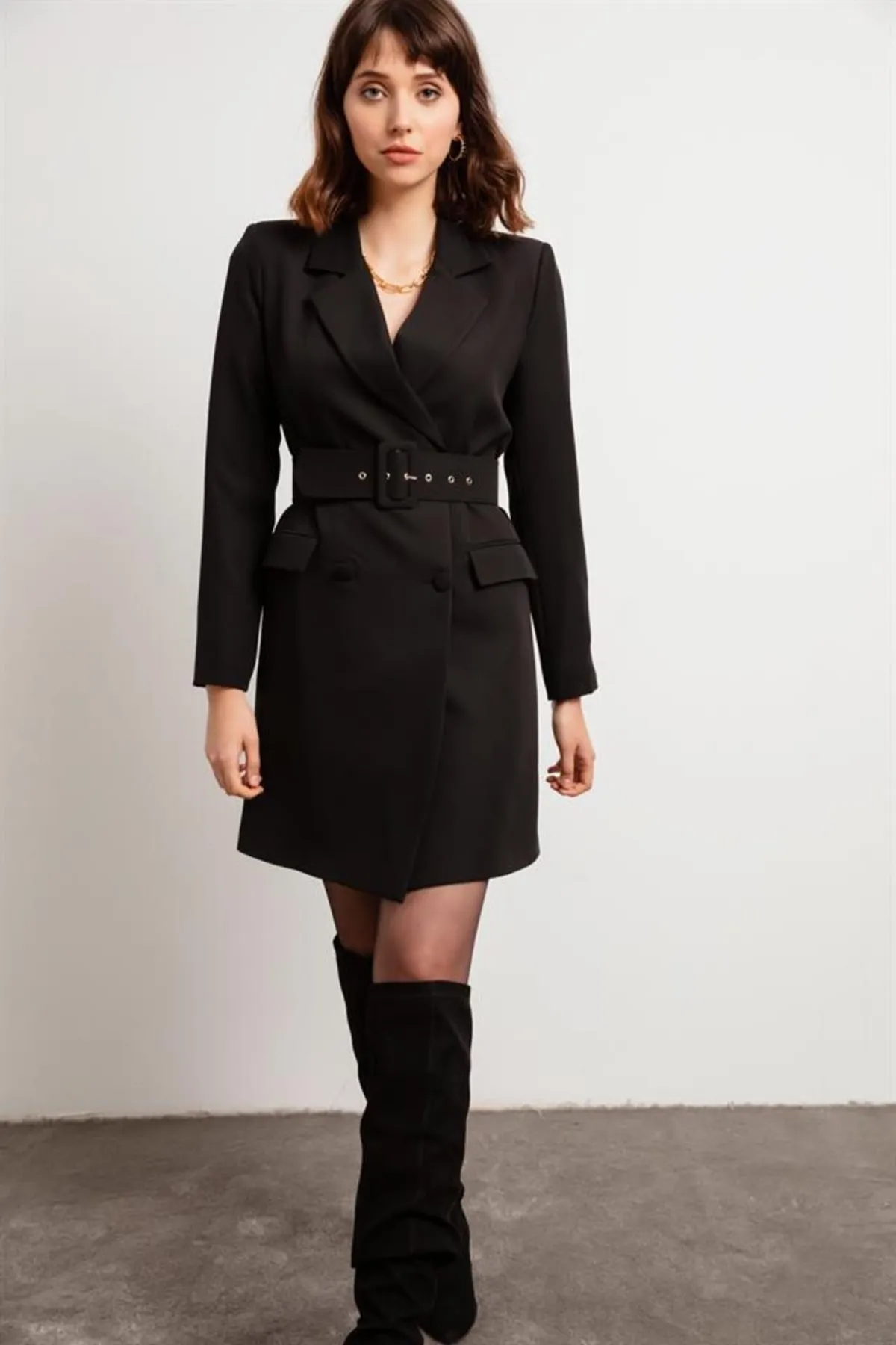 Lafaba  Schwarzes Jackenkleid für Damen mit Gürtel