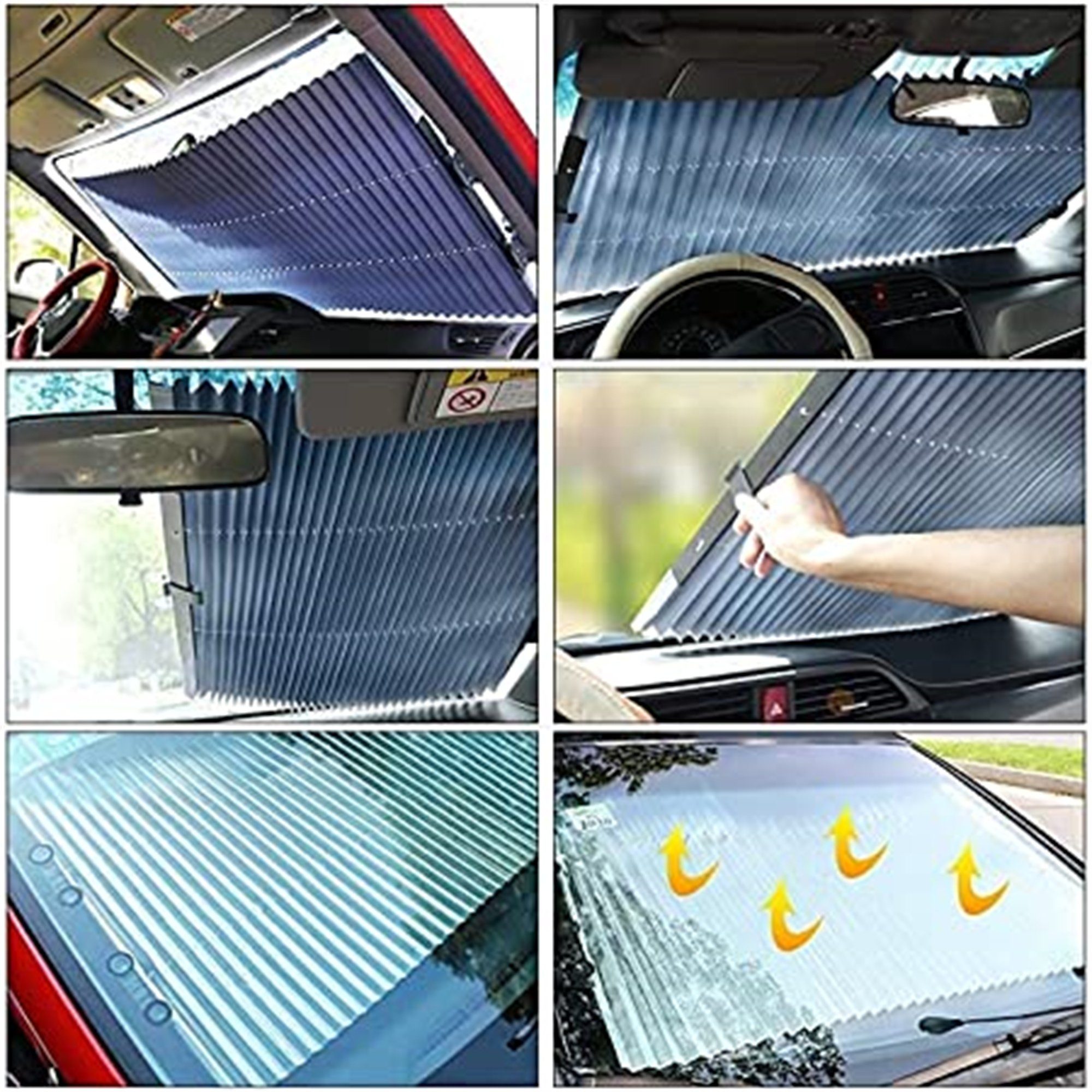 flowgoer Autosonnenschutz Klassische Mode04, (1-St., Wärmeisoliert, Anti-UV, schnelle Abkühlzeit), Teleskopisches Design, geringe Größe,Klare Sicht,Schneller Einbau