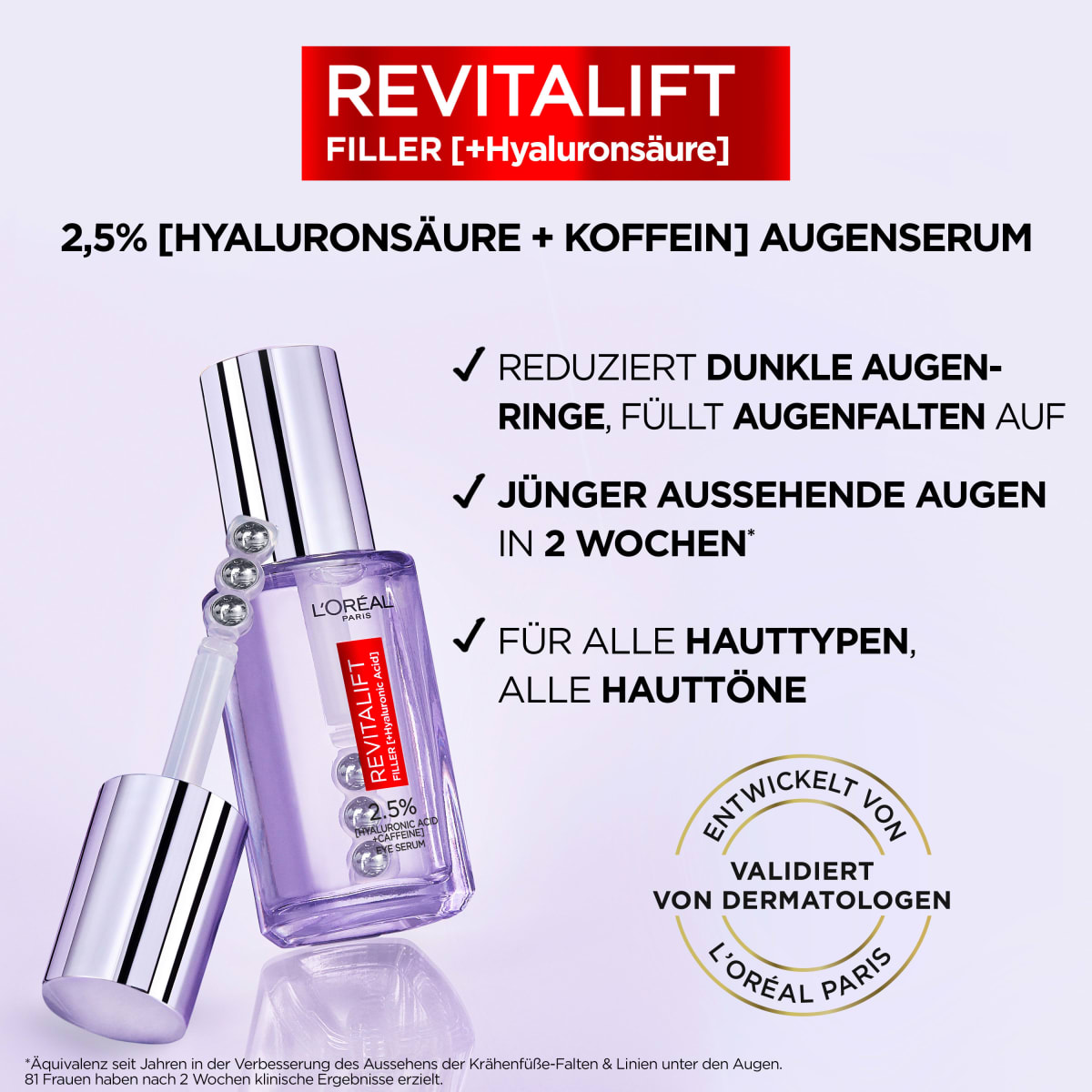 Augenserum Revitalift Filler Hyaluron + Koffein, 20 ml