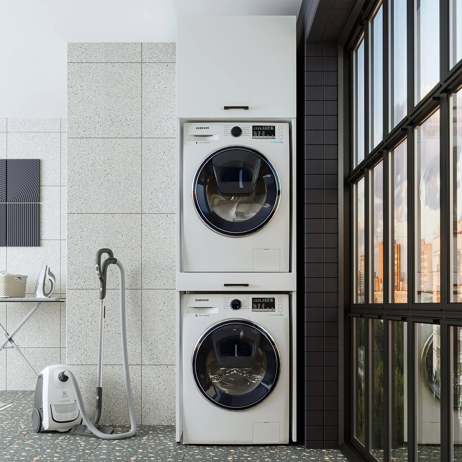 Roomart Waschmaschinenumbauschrank (Waschmaschinenschrank für Trockner und Waschmaschine Überbauschrank)