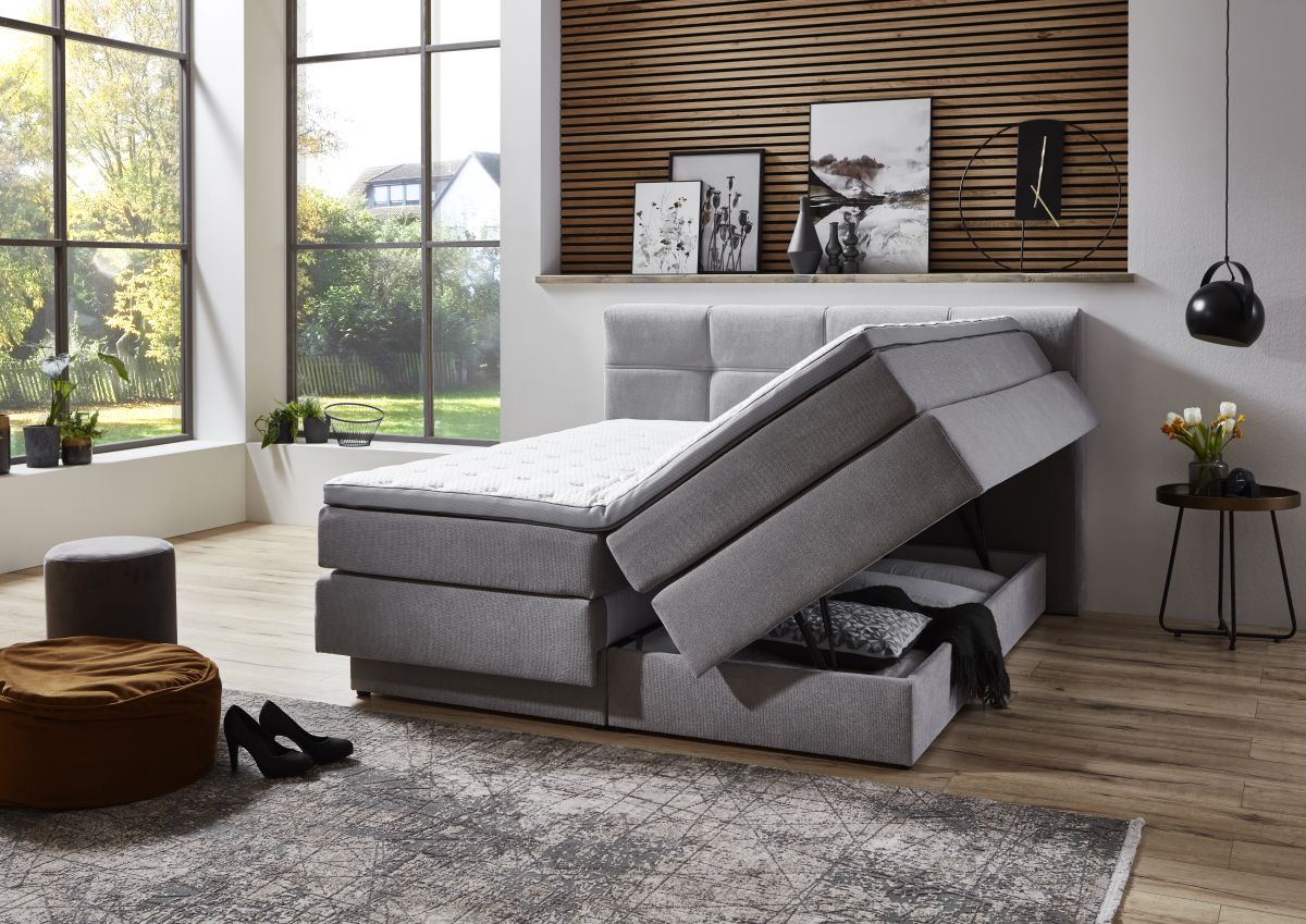 Sun Garden Boxspringbett Portage mit Bettkasten Silber 180 x 200 cm
