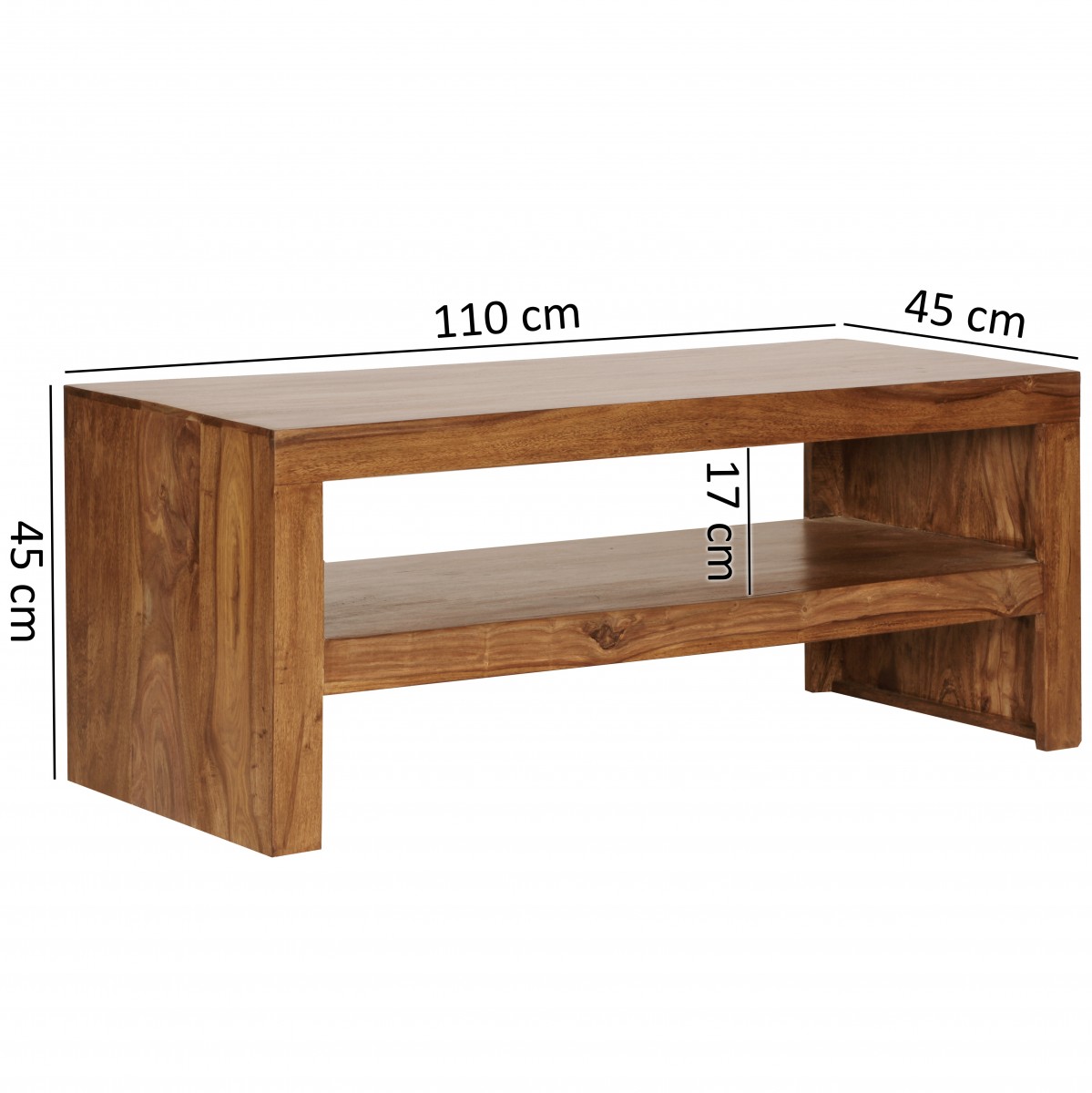 Wohnling Durban Sheesham Massiv Couchtisch 110 x 45cm Massivholz