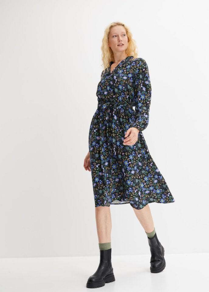 Midi-Kleid mit Taschen und Bindegürtel
