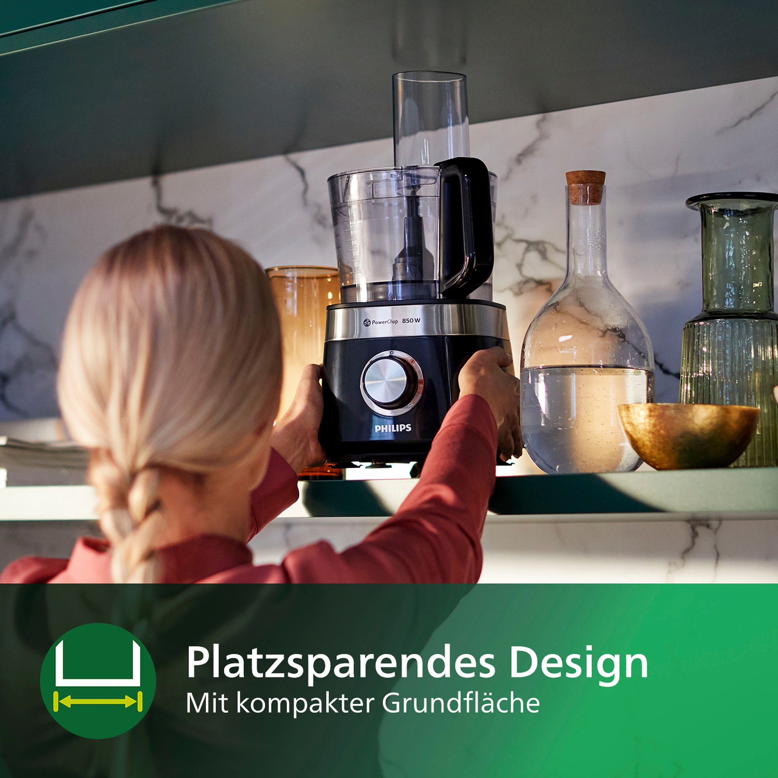 Philips Küchenmaschine HR7530/10, 850 W, 2,1 l Schüssel, 31 Funktionen, 2-in-1 Schneidescheibe, Zitruspressenaufsatz